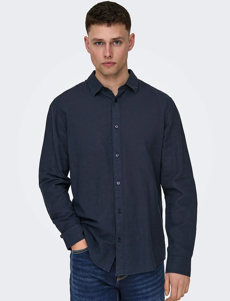ONLY & SONS - ONSCAIDEN LIFE LS SOLID LINEN BLEND NOOS - linased särgid - night sky - 4