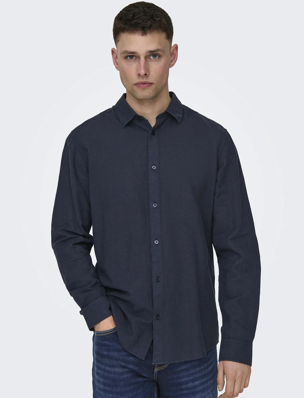 ONLY & SONS - ONSCAIDEN LIFE LS SOLID LINEN SHIRT NOOS - lininiai marškiniai - night sky - 4