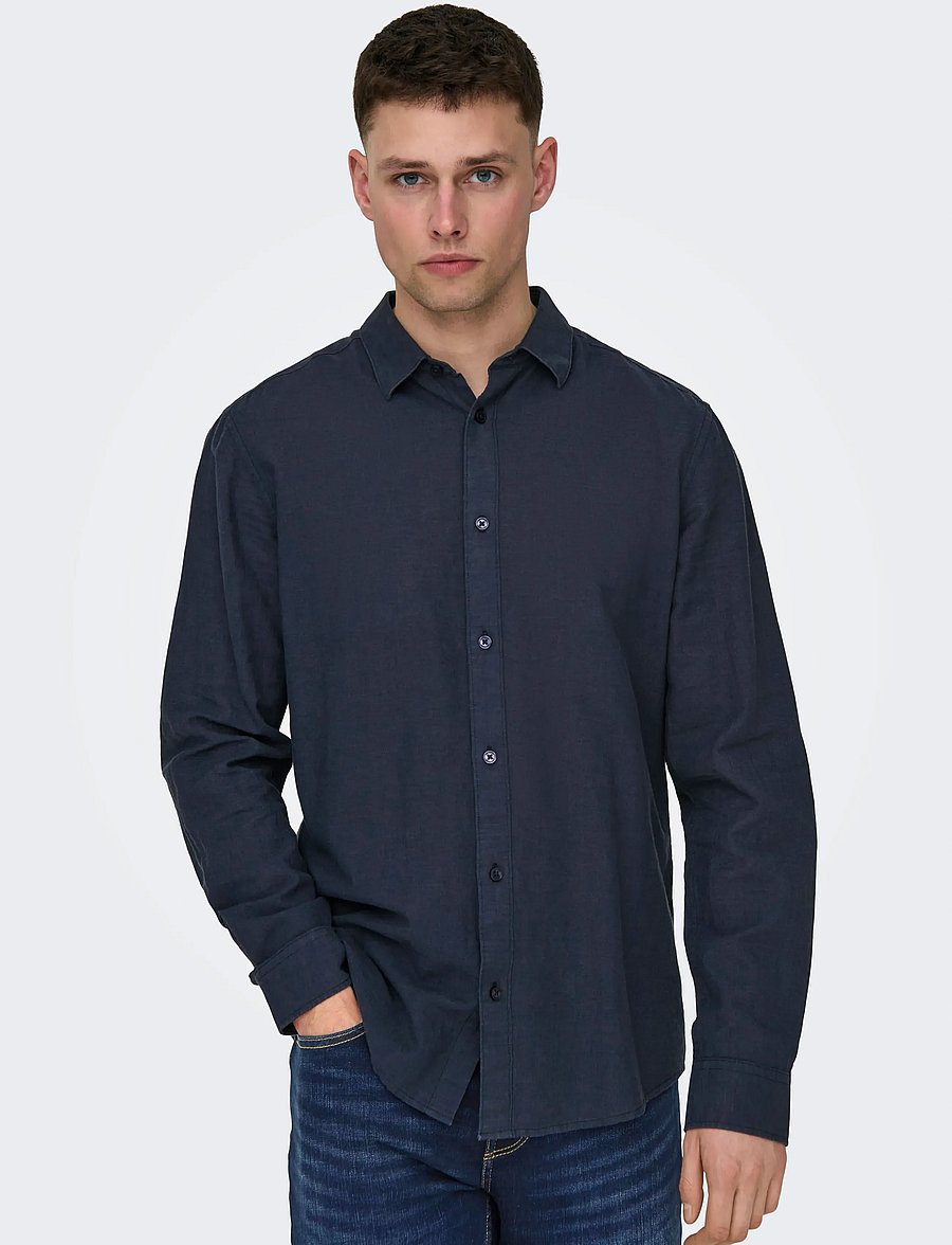 ONLY & SONS - ONSCAIDEN LIFE LS SOLID LINEN BLEND NOOS - leinenhemden - night sky - 4
