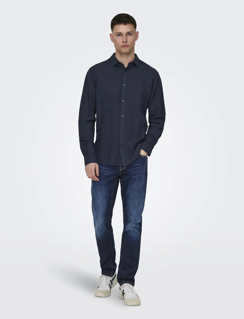ONLY & SONS - ONSCAIDEN LIFE LS SOLID LINEN SHIRT NOOS - lininiai marškiniai - night sky - 5