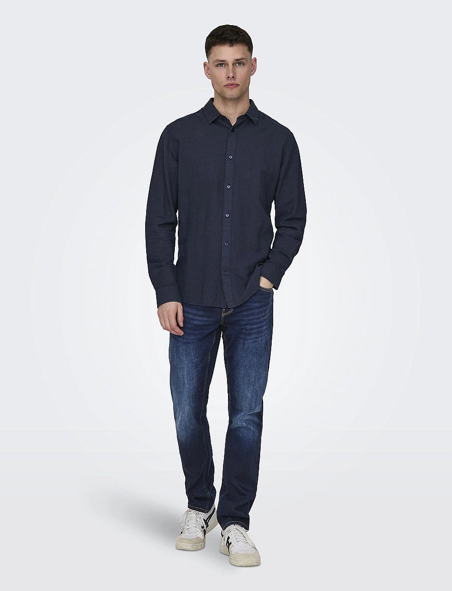 ONLY & SONS - ONSCAIDEN LIFE LS SOLID LINEN BLEND NOOS - leinenhemden - night sky - 5