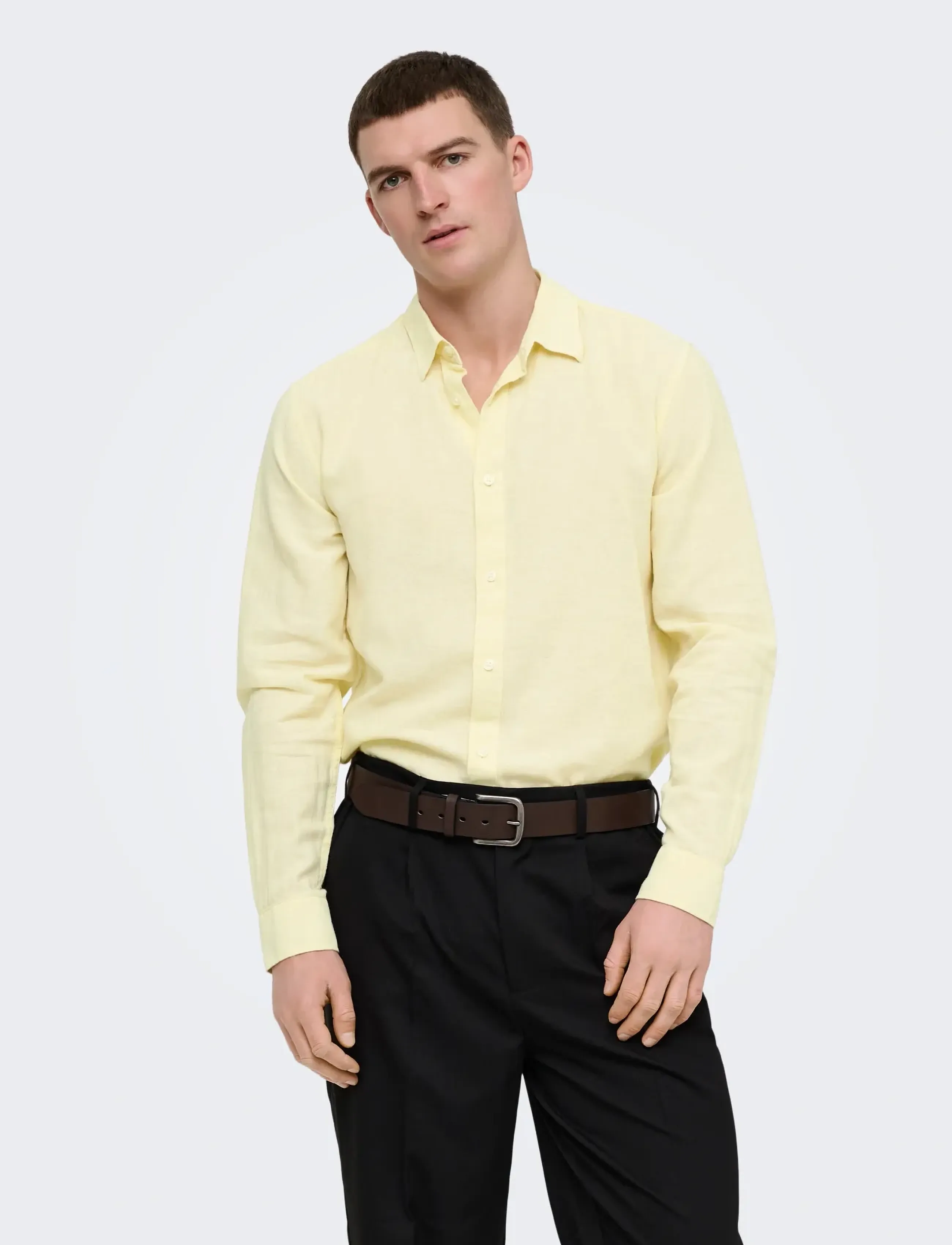 ONLY & SONS Onscaiden Life Ls Solid Linen Blend Noos, XS, Yellow, Skjorter > Afslappet, Herre