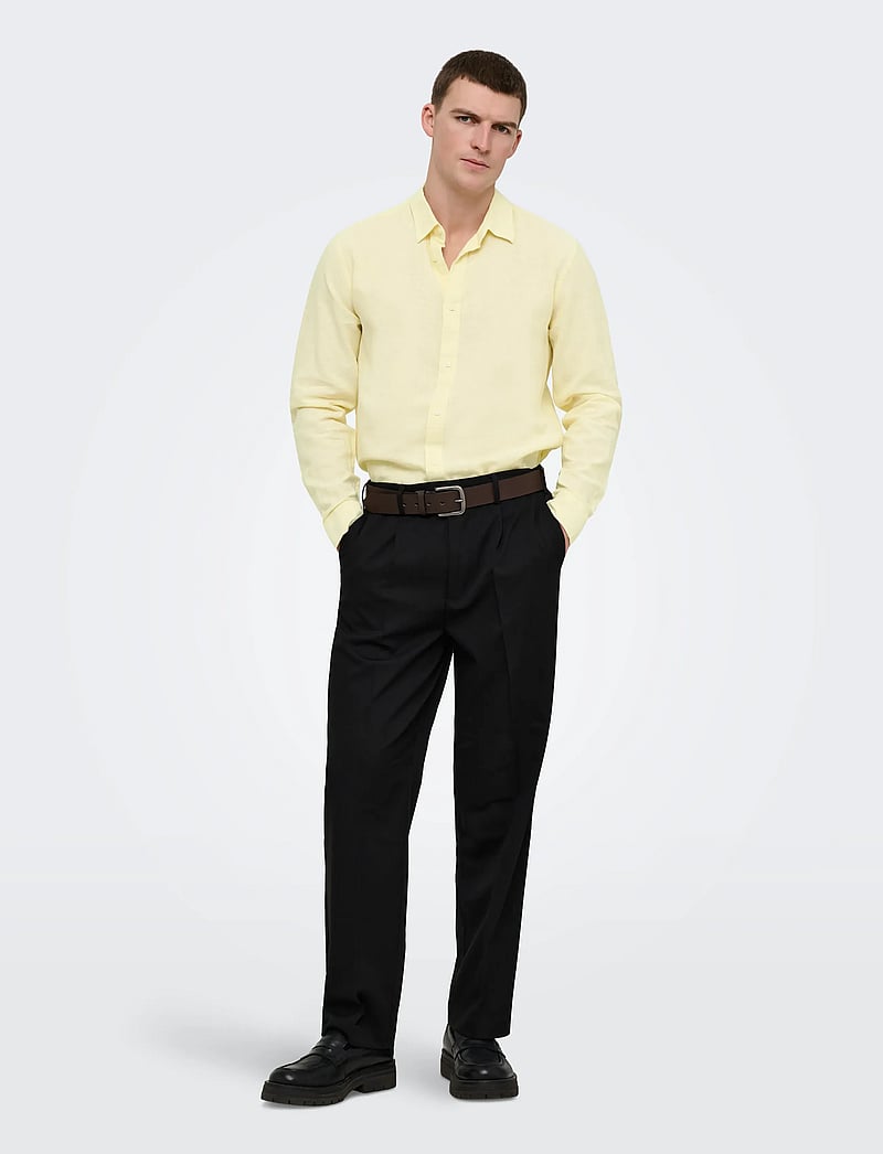 ONLY & SONS - ONSCAIDEN LIFE LS SOLID LINEN BLEND NOOS - linased särgid - pastel yellow - 4