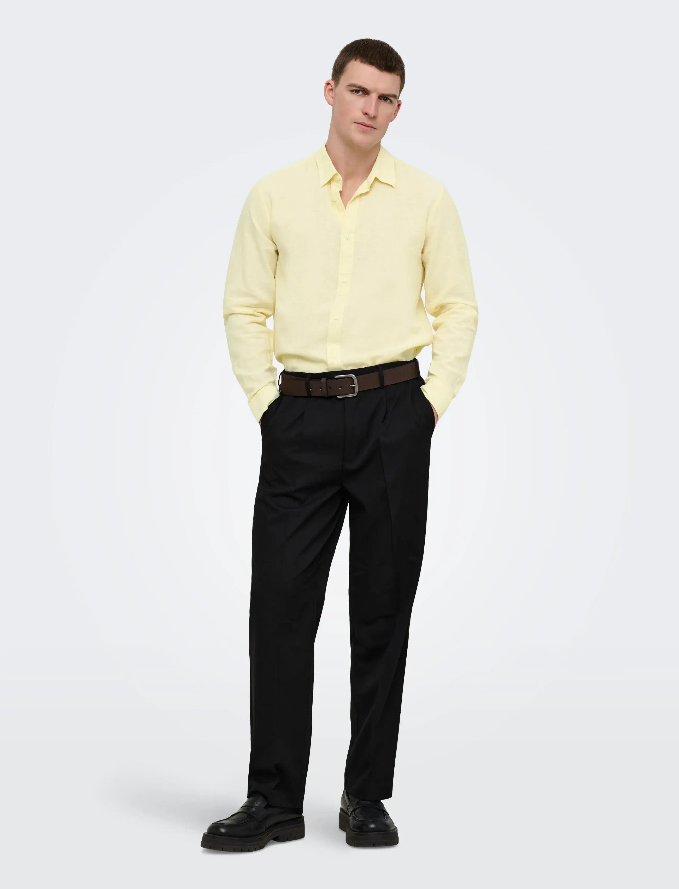 ONLY & SONS - ONSCAIDEN LIFE LS SOLID LINEN BLEND NOOS - linneskjortor - pastel yellow - 4