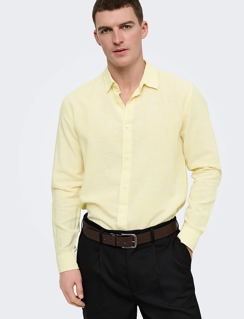 ONLY & SONS - ONSCAIDEN LIFE LS SOLID LINEN BLEND NOOS - linased särgid - pastel yellow - 5