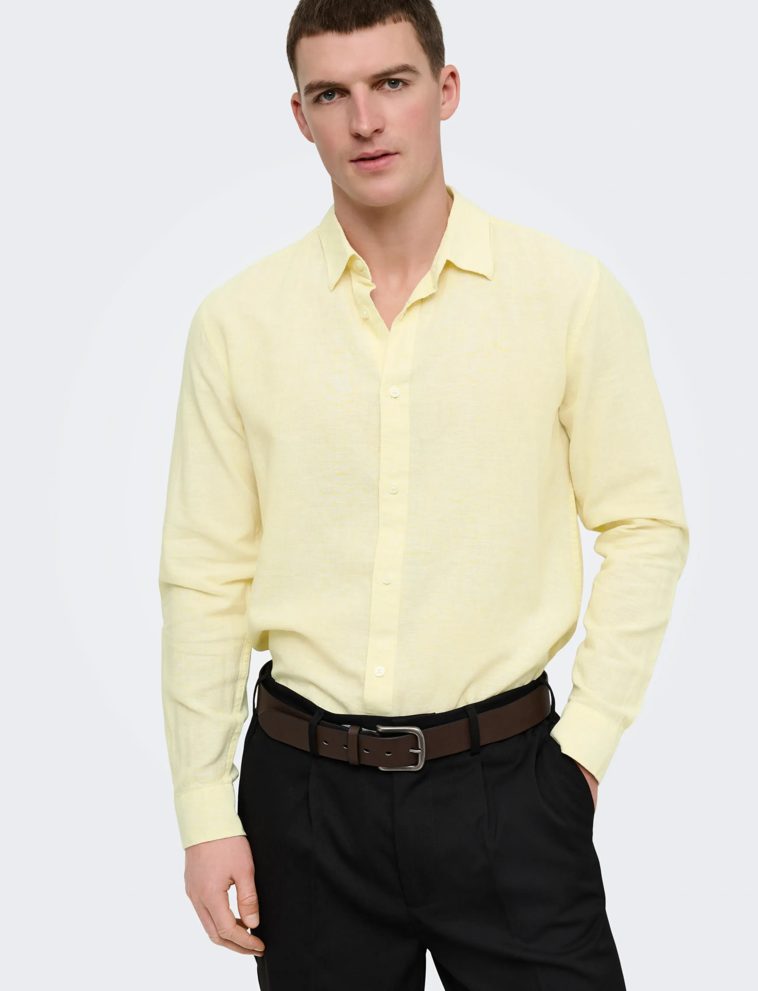 ONLY & SONS - ONSCAIDEN LIFE LS SOLID LINEN BLEND NOOS - linneskjortor - pastel yellow - 5