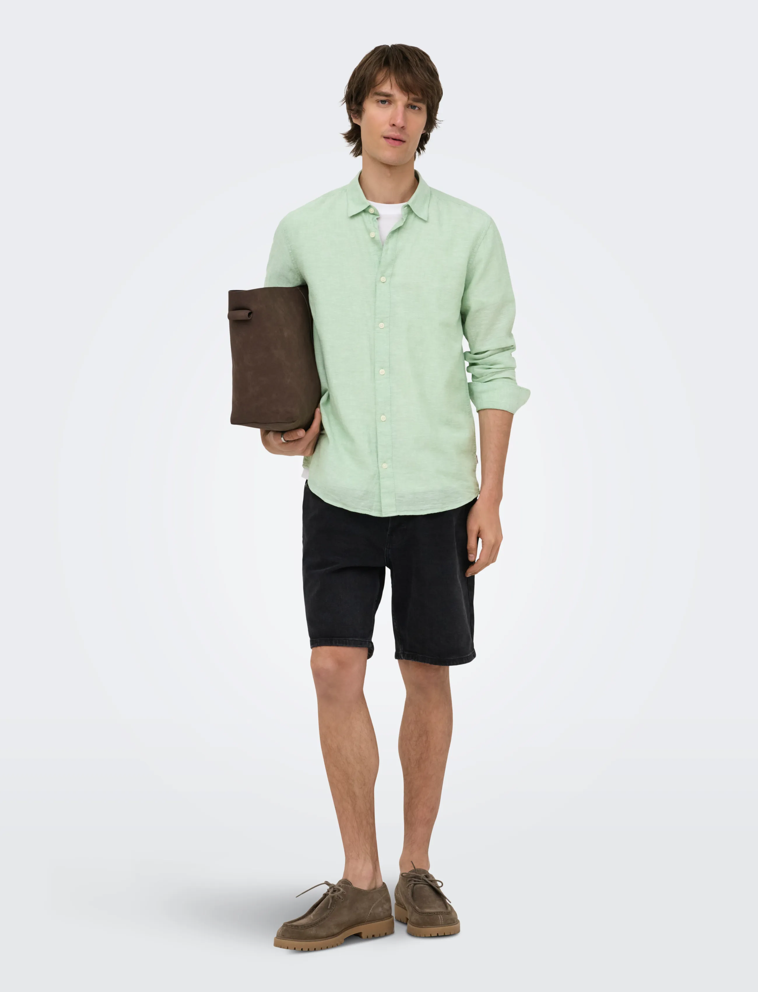 ONLY & SONS - ONSCAIDEN LIFE LS SOLID LINEN BLEND NOOS - lininiai marškiniai - quiet green - 4