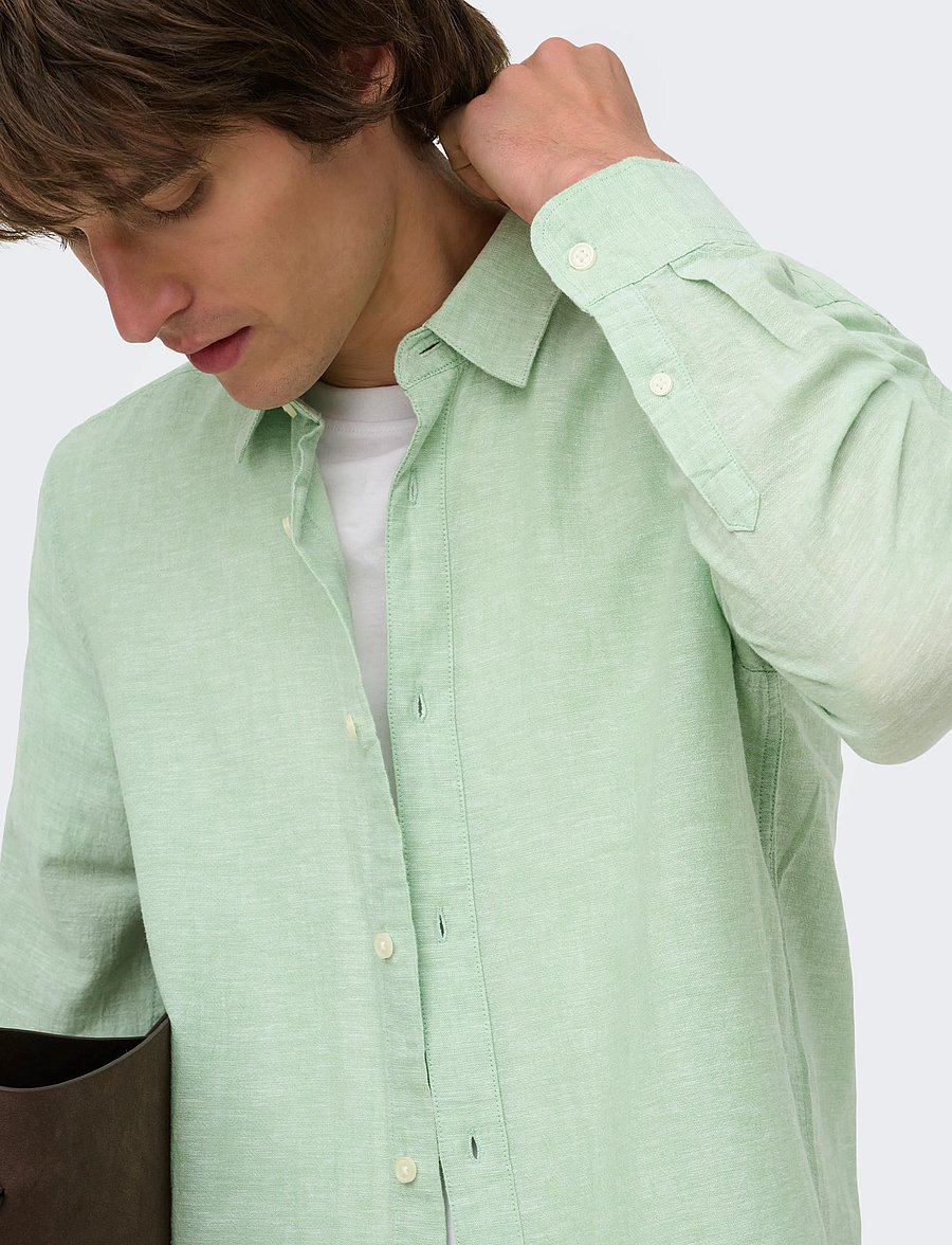 ONLY & SONS - ONSCAIDEN LIFE LS SOLID LINEN BLEND NOOS - leinenhemden - quiet green - 5