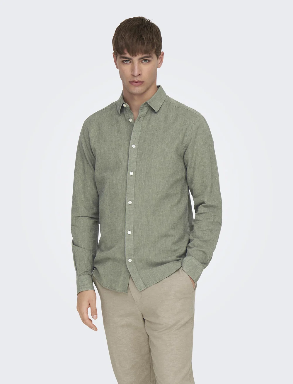 ONLY & SONS - ONSCAIDEN LIFE LS SOLID LINEN SHIRT NOOS - leinenhemden - swamp - 0