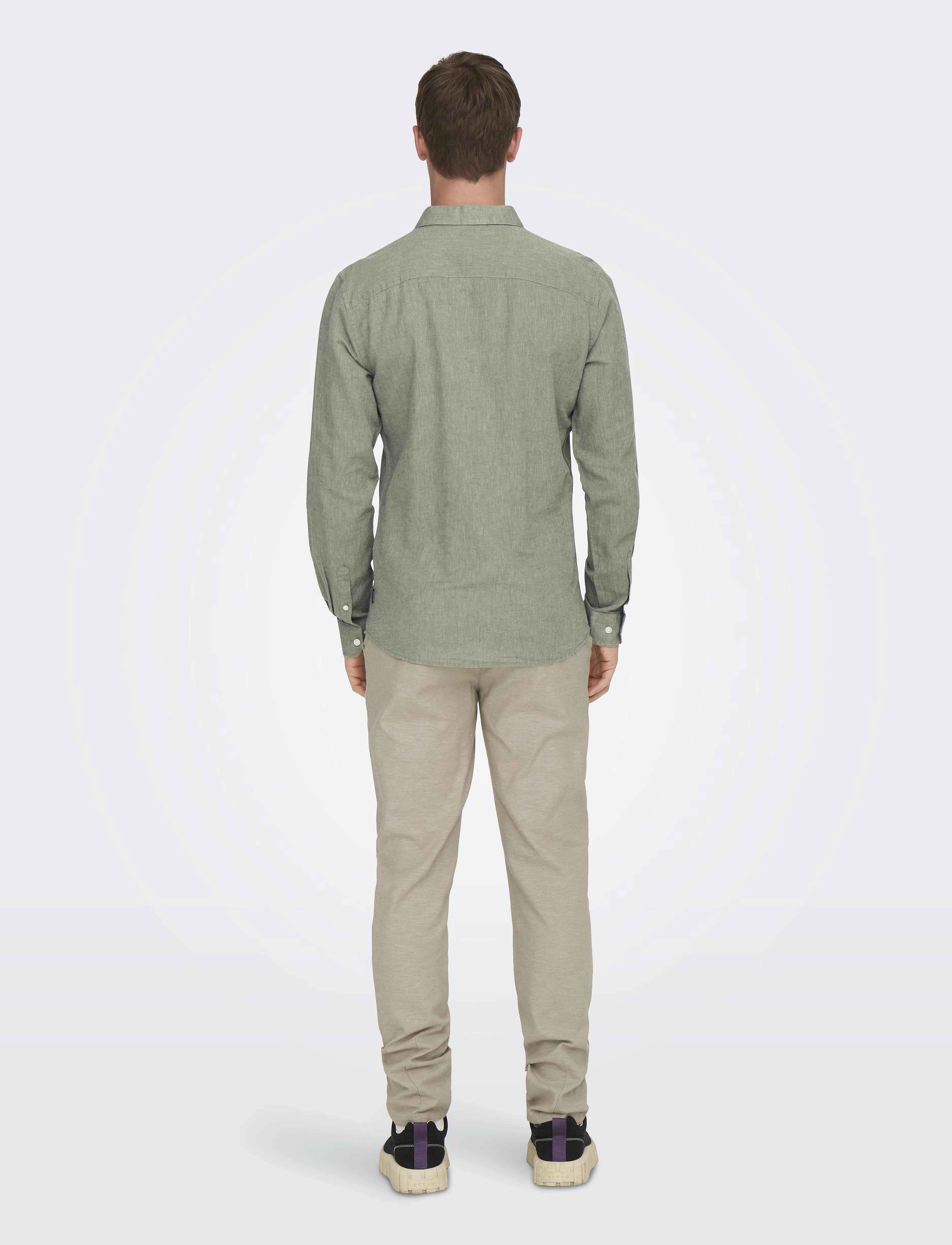 ONLY & SONS - ONSCAIDEN LIFE LS SOLID LINEN BLEND NOOS - linneskjortor - swamp - 3