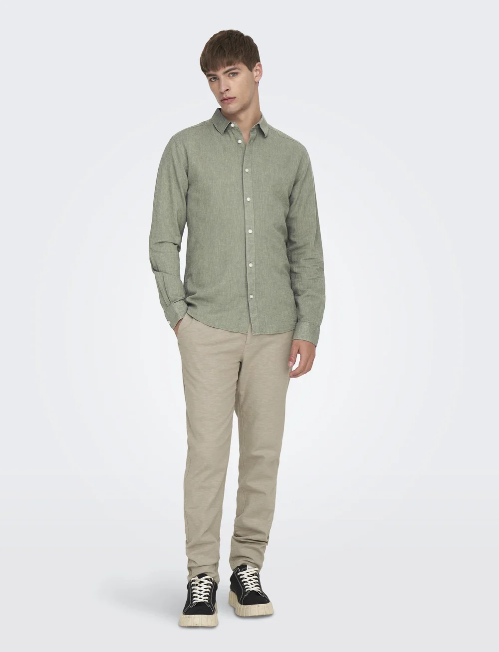 ONLY & SONS - ONSCAIDEN LIFE LS SOLID LINEN SHIRT NOOS - leinenhemden - swamp - 4