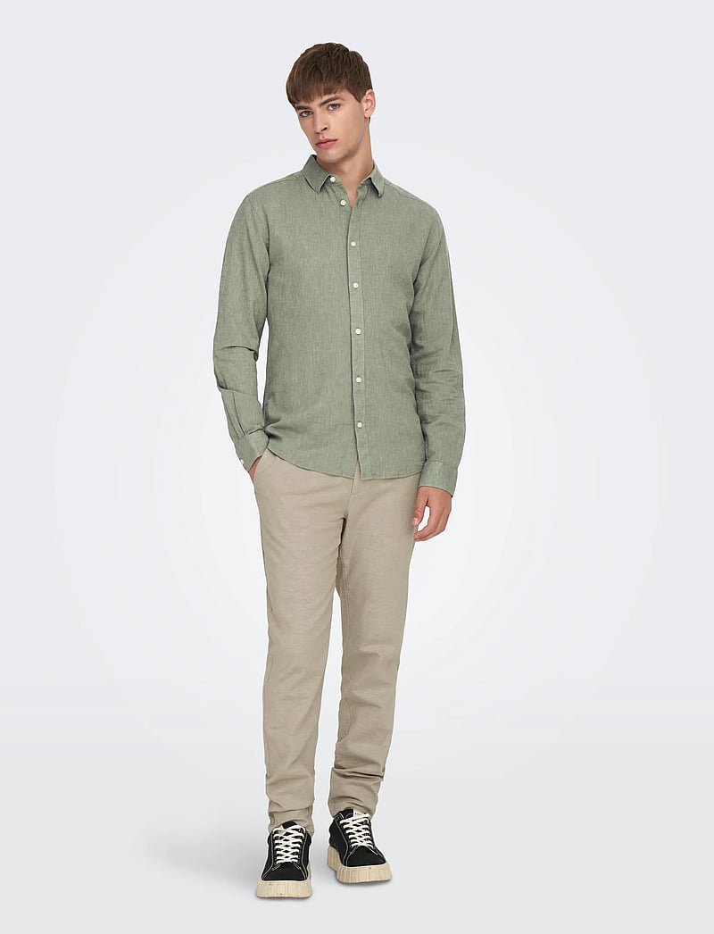 ONLY & SONS - ONSCAIDEN LIFE LS SOLID LINEN BLEND NOOS - linneskjortor - swamp - 4