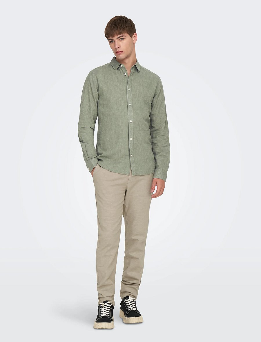 ONLY & SONS - ONSCAIDEN LIFE LS SOLID LINEN BLEND NOOS - leinenhemden - swamp - 4