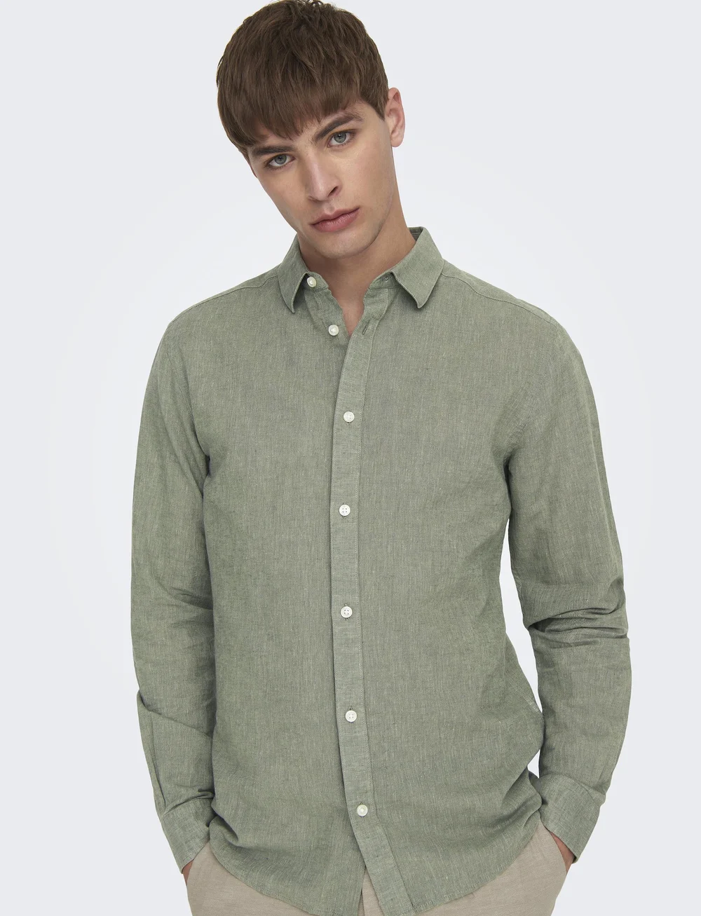 ONLY & SONS - ONSCAIDEN LIFE LS SOLID LINEN SHIRT NOOS - leinenhemden - swamp - 5