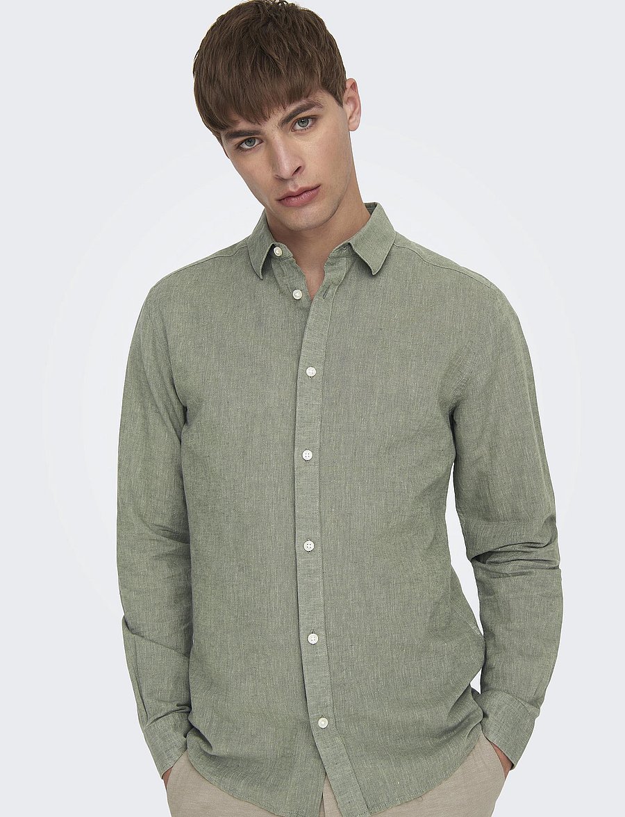 ONLY & SONS - ONSCAIDEN LIFE LS SOLID LINEN BLEND NOOS - leinenhemden - swamp - 5