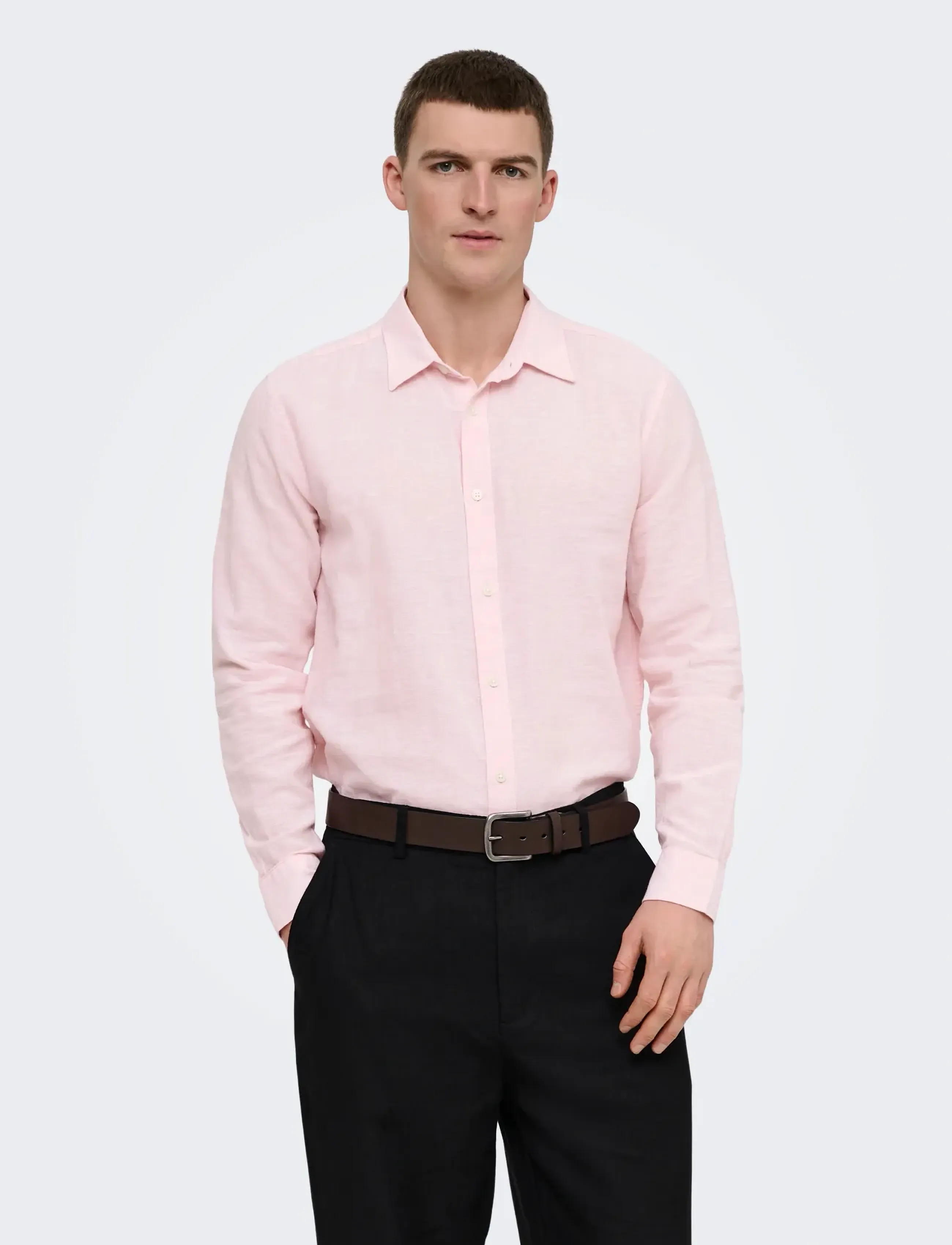 ONLY & SONS Onscaiden Life Ls Solid Linen Blend Noos, L, Pink, Skjorter > Afslappet, Herre