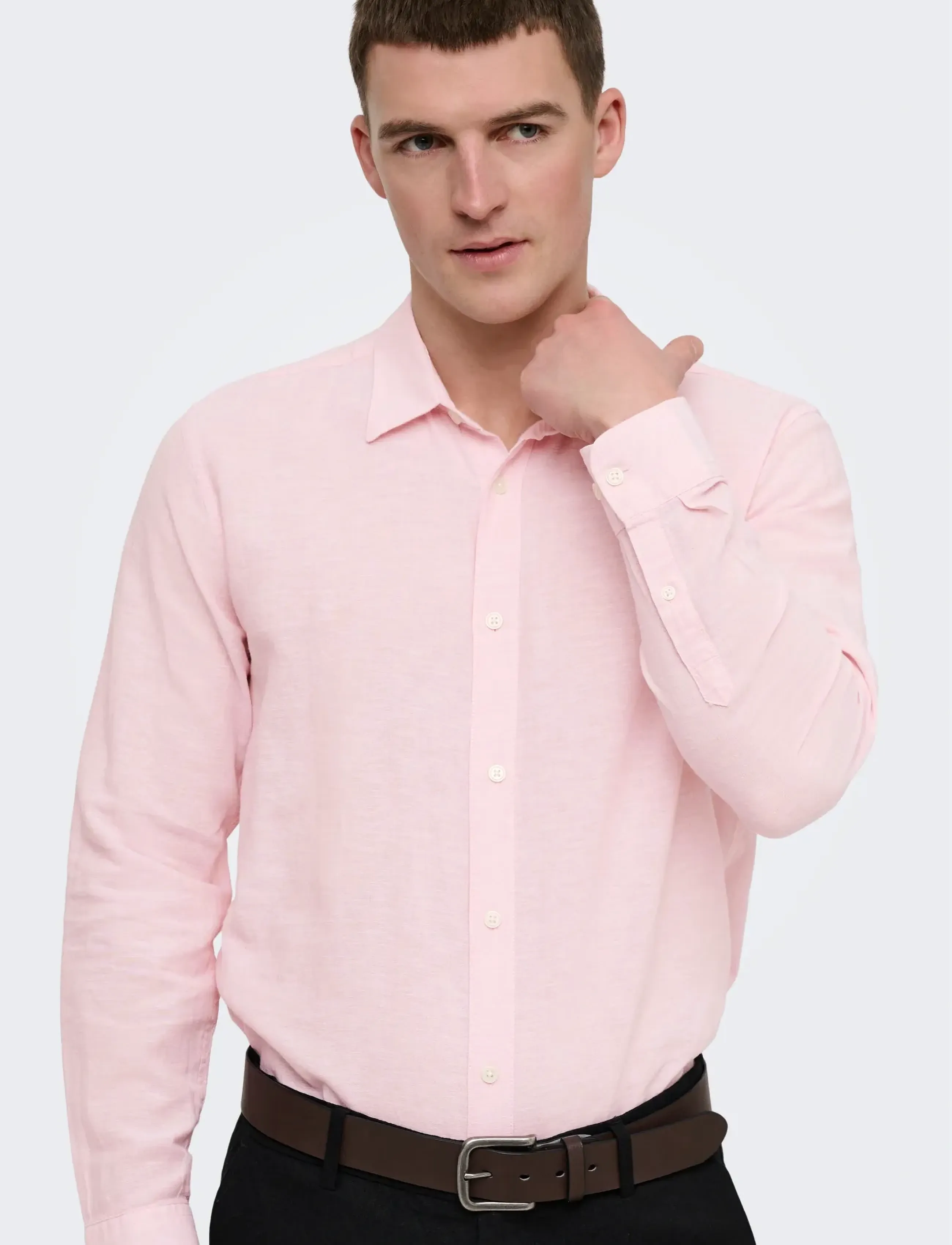 ONLY & SONS - ONSCAIDEN LIFE LS SOLID LINEN BLEND NOOS - linneskjortor - veiled pink - 5