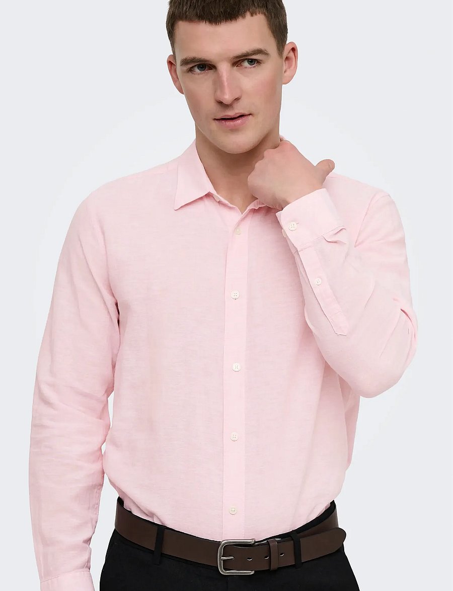 ONLY & SONS - ONSCAIDEN LIFE LS SOLID LINEN BLEND NOOS - leinenhemden - veiled pink - 5