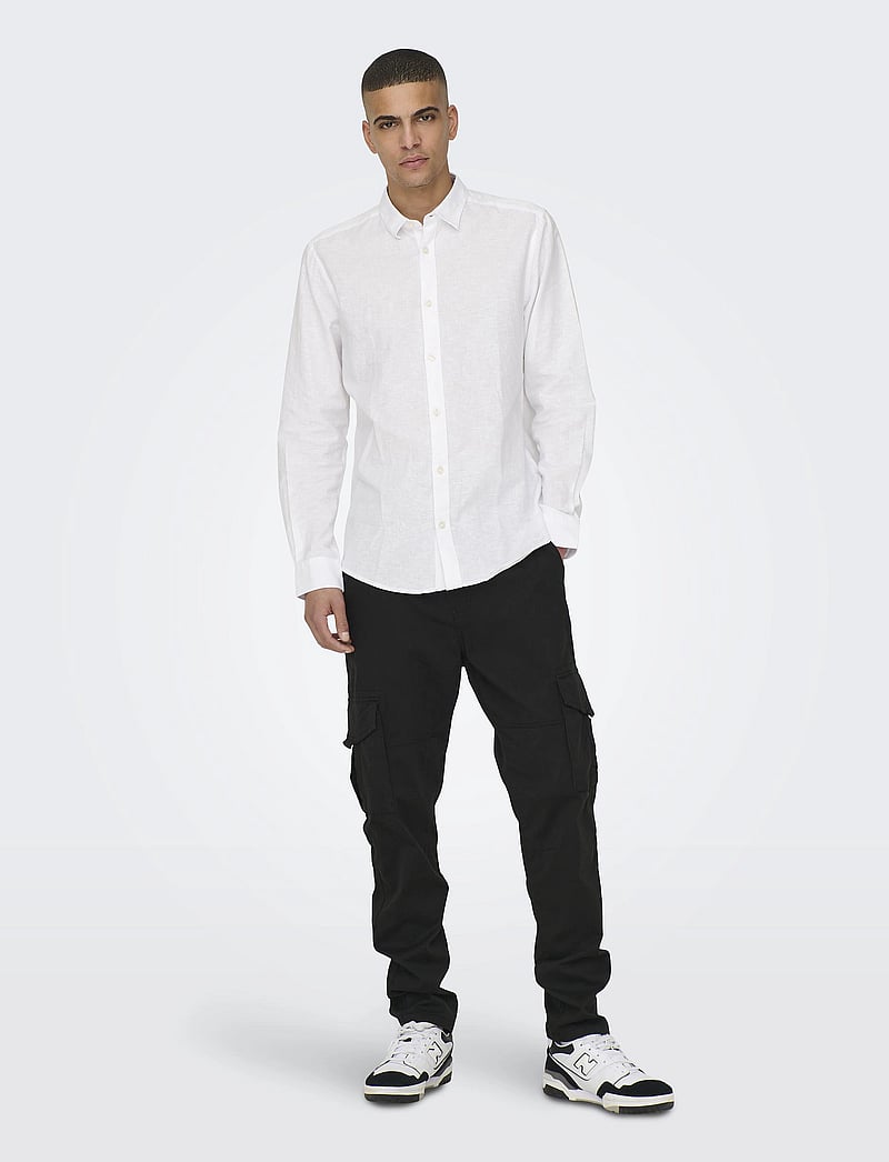 ONLY & SONS - ONSCAIDEN LIFE LS SOLID LINEN SHIRT NOOS - leinenhemden - white - 4