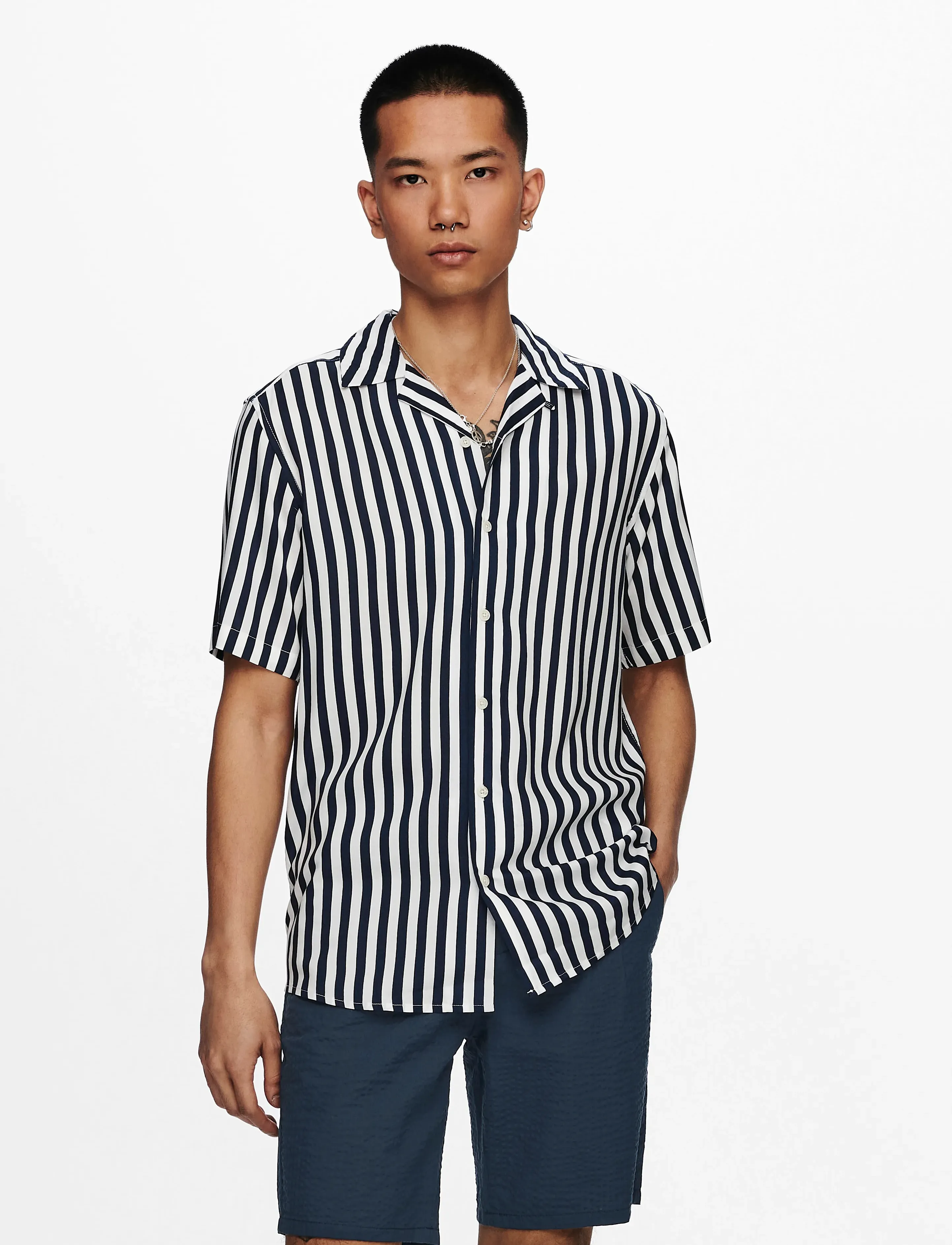 ONLY & SONS ONSWAYNE LIFE SS VISCOSE SHIRT NOOS - 4 for 3 - DRESS BLUES / navy