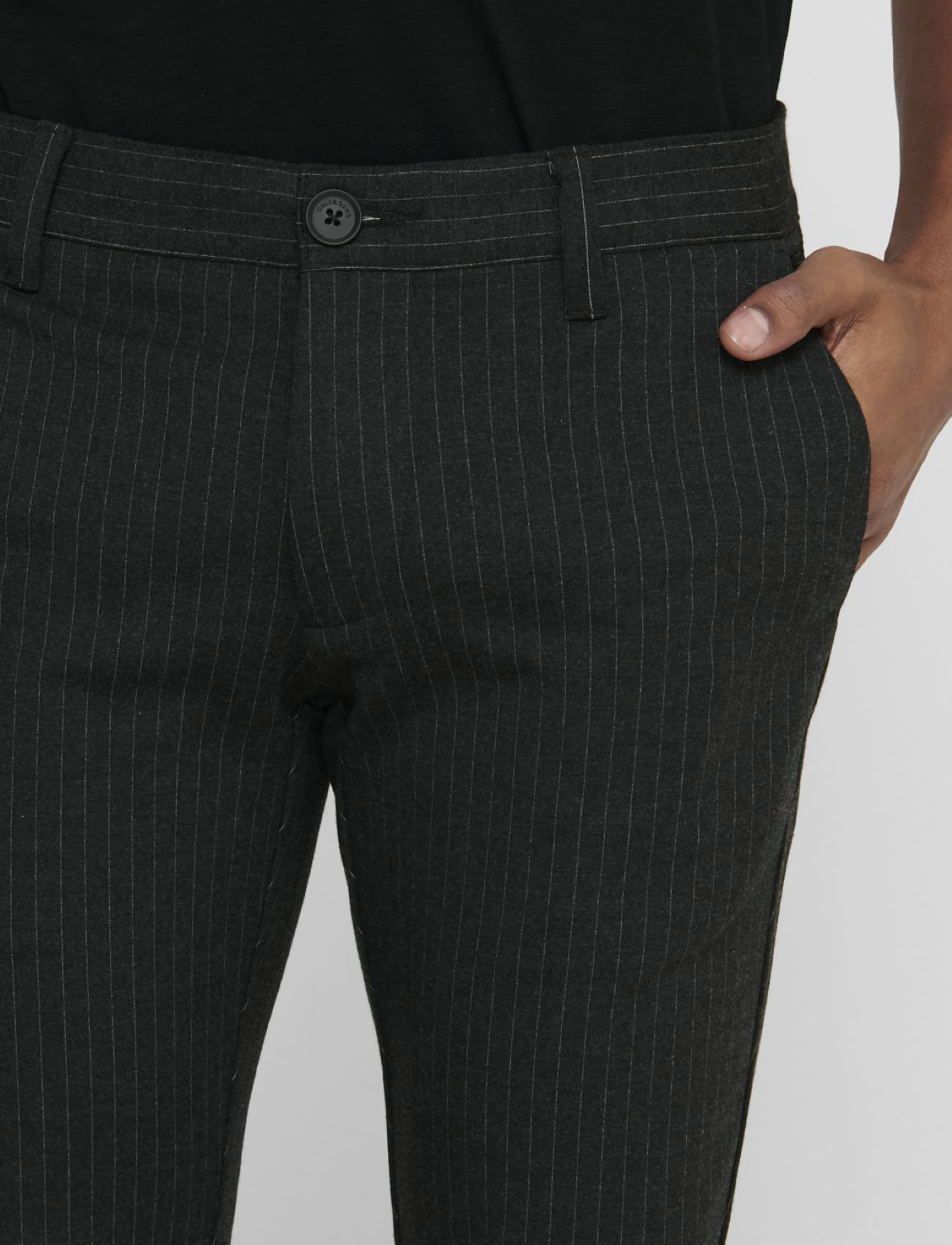 ONLY & SONS - ONSMARK PANT STRIPE GW 3727 - pantalons habillés - dark grey melange - 4