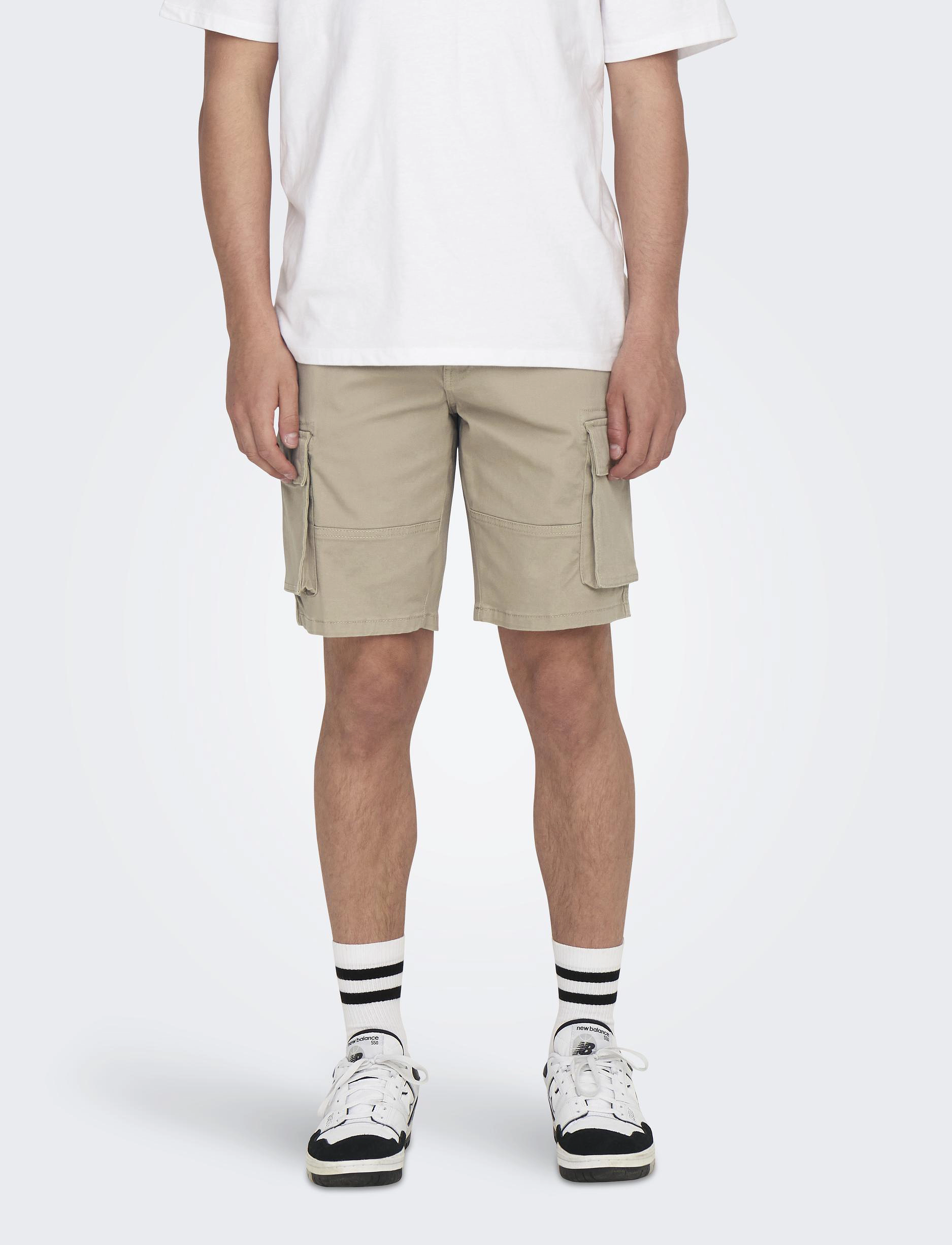 ONLY & SONS Onscam Stage Cargo Shorts 6689 Life Noos, S, Beige, Shorts > Cargo Shorts, Herre