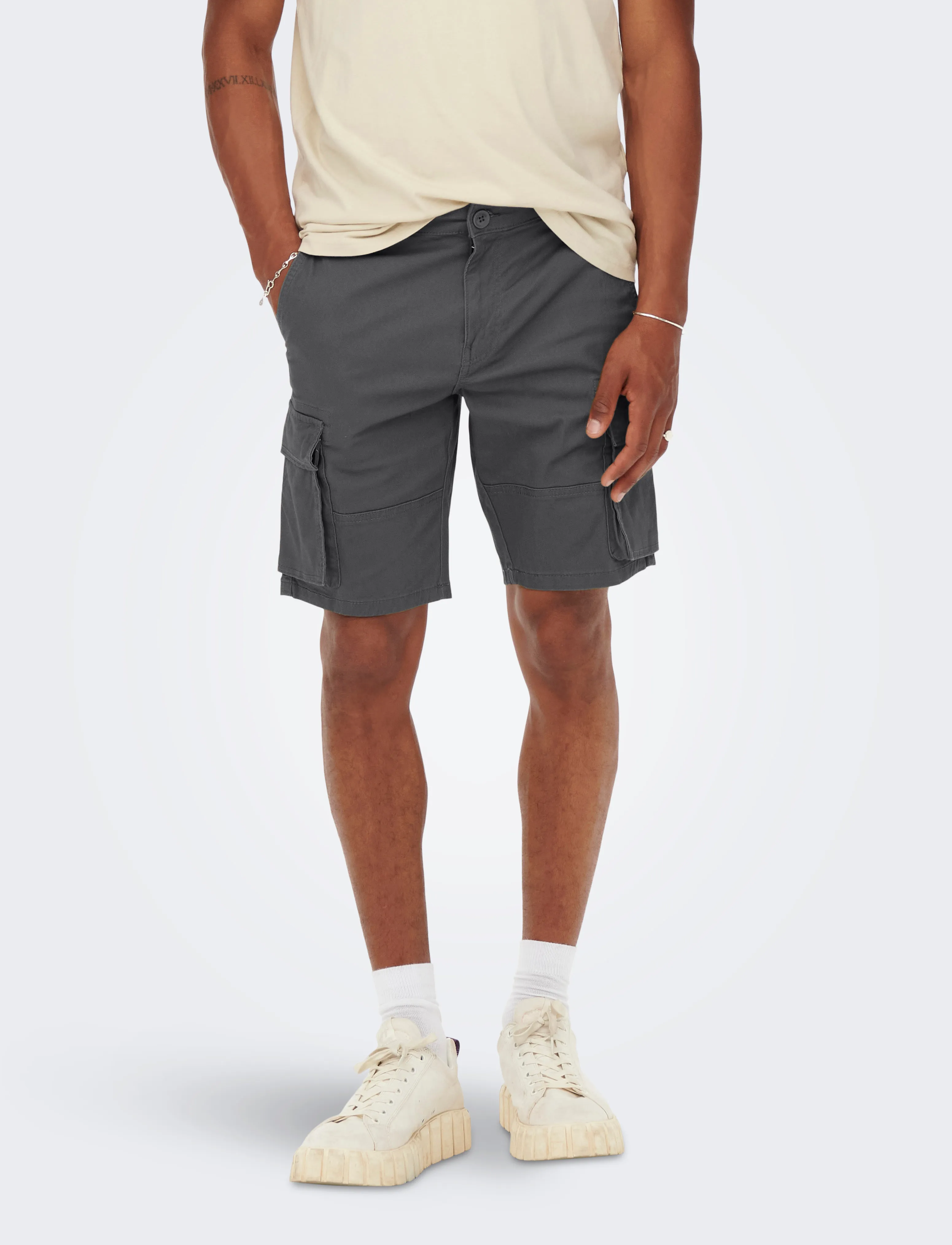 ONLY & SONS Onscam Stage Cargo Shorts 6689 Life Noos, Mænd, Cargo Shorts, Grå, Str: XS