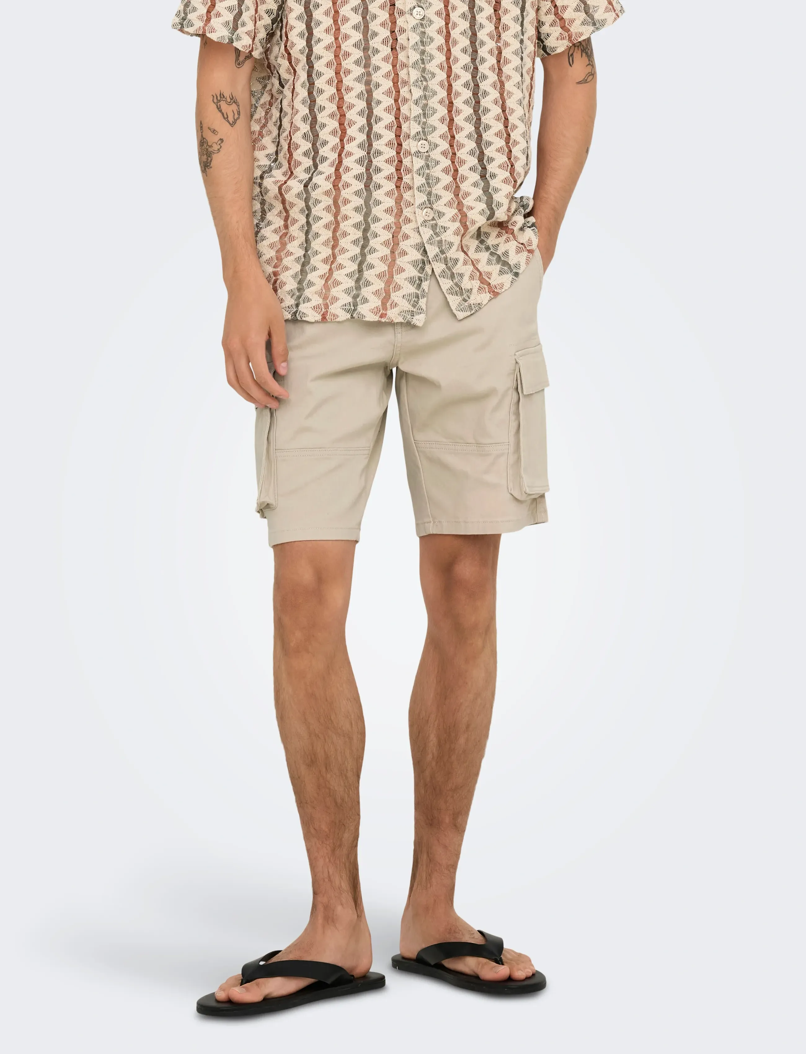 ONLY & SONS Onscam Stage Cargo Shorts 6689 Life Noos, S, Cream, Shorts > Cargo Shorts, Herre