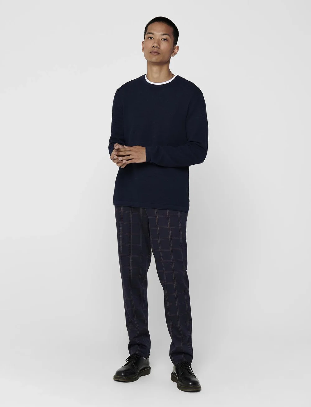 ONLY & SONS - ONSPANTER LIFE 12 STRUC CREW KNIT - prjónaðir kragar - dress blues - 4