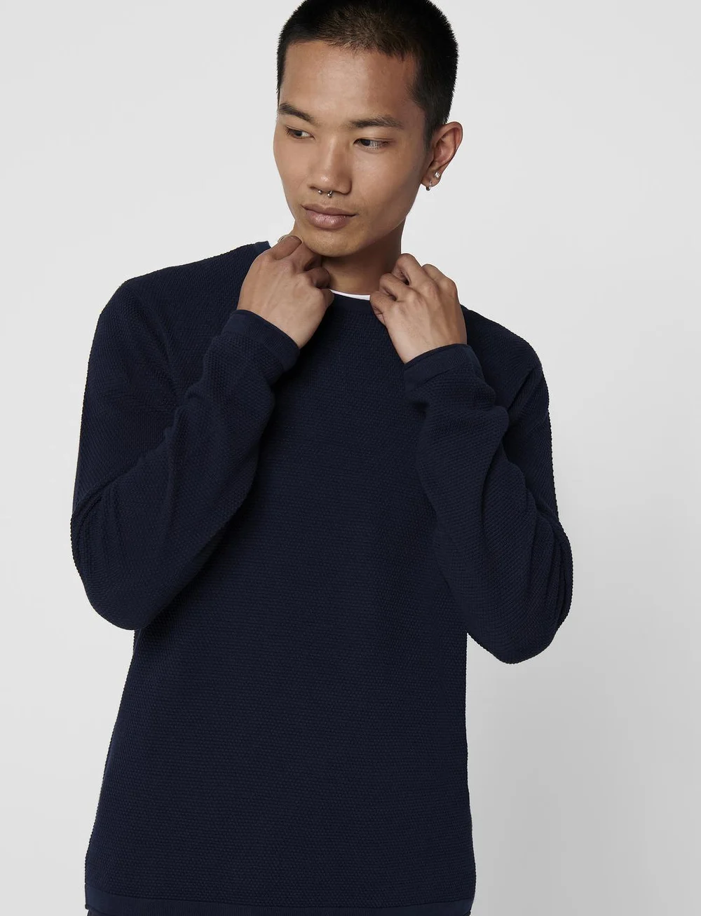 ONLY & SONS - ONSPANTER LIFE 12 STRUC CREW KNIT - prjónaðir kragar - dress blues - 5
