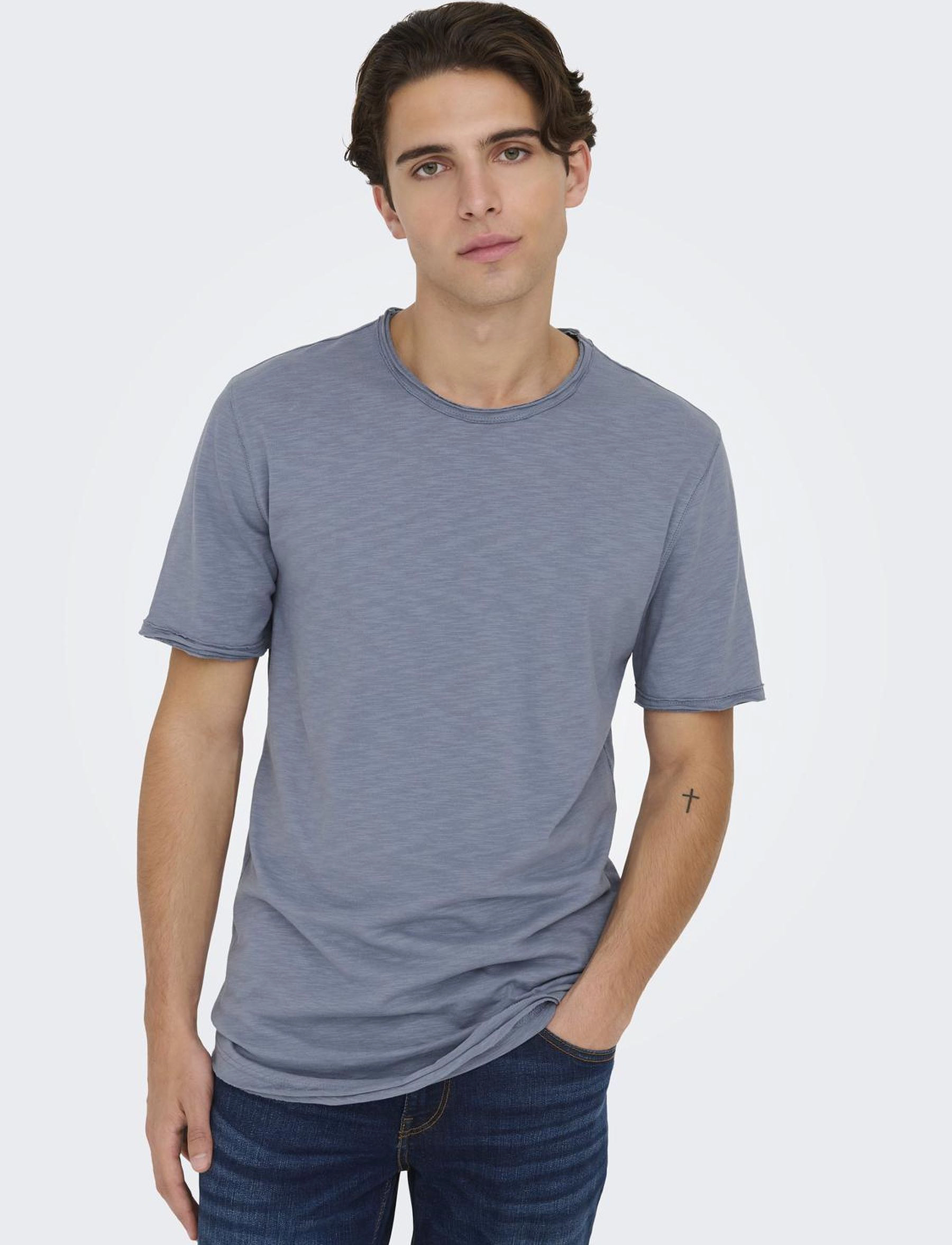 ONLY & SONS - ONSBENNE LONGY SS TEE NF 7822 NOOS - flint stone - 5