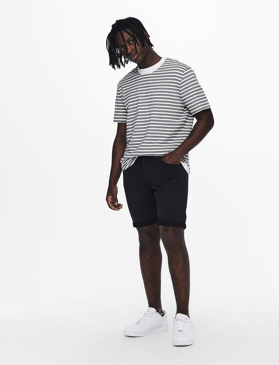 ONLY & SONS - ONSPLY BLK JOG 8581 PIM DNM SHORTS NOOS - jeansshorts - black denim - 0