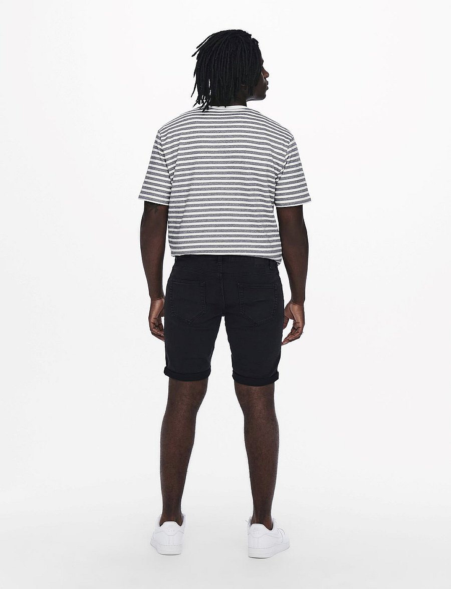 ONLY & SONS - ONSPLY BLK JOG 8581 PIM DNM SHORTS NOOS - jeansshorts - black denim - 3