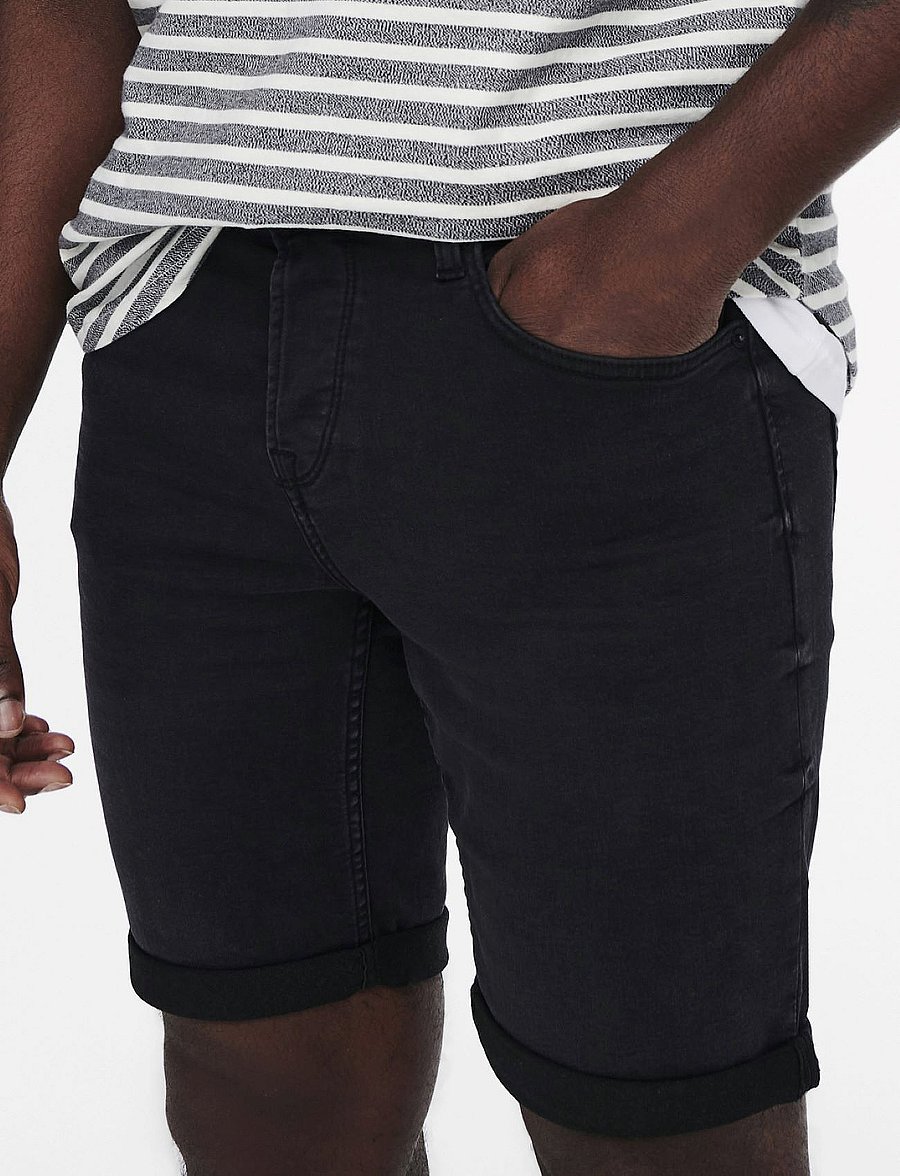 ONLY & SONS - ONSPLY BLK JOG 8581 PIM DNM SHORTS NOOS - jeansshorts - black denim - 4