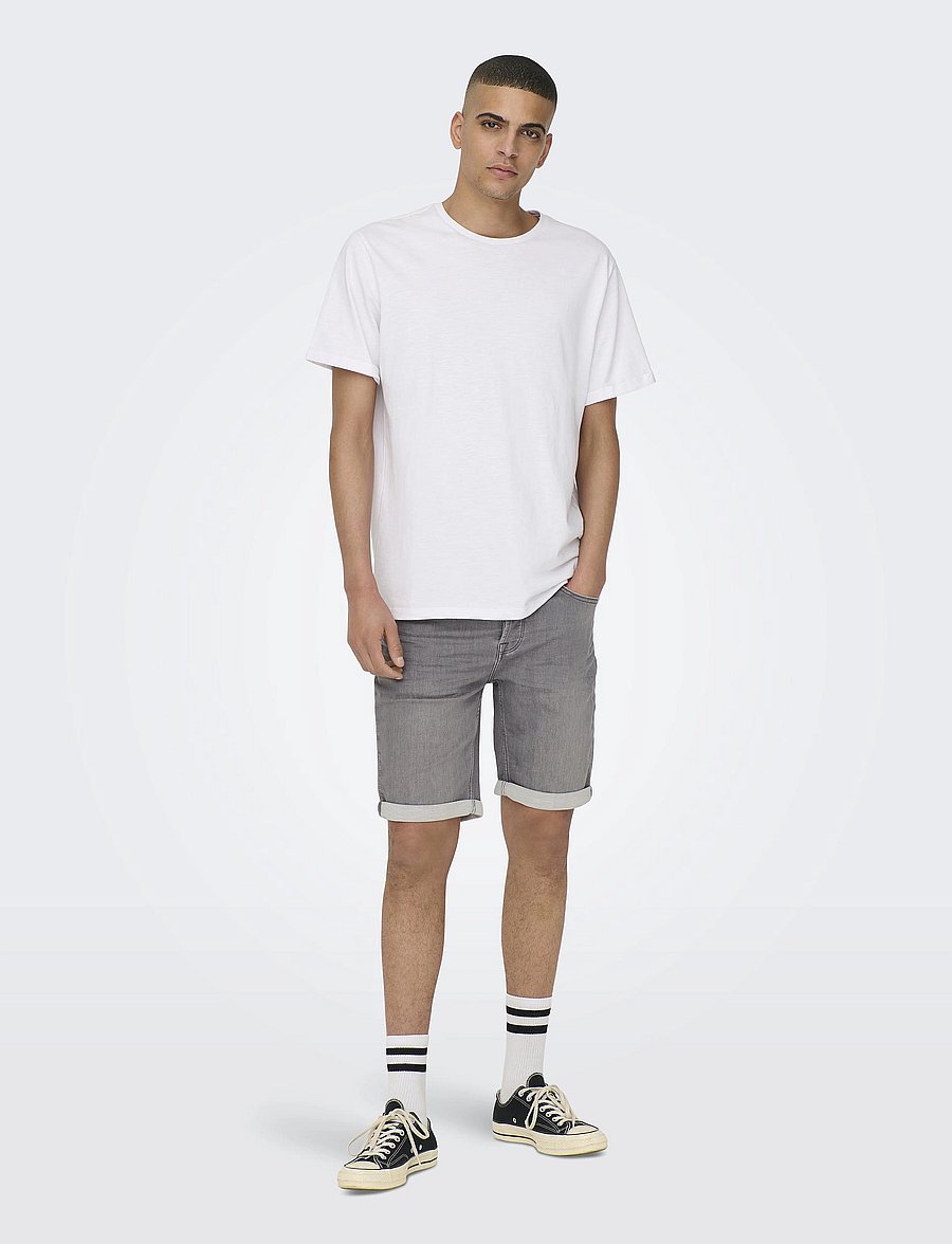 ONLY & SONS - ONSPLY JOG MG 8583 PIM DNM SHORTS NOOS - short en jean - grey denim - 4