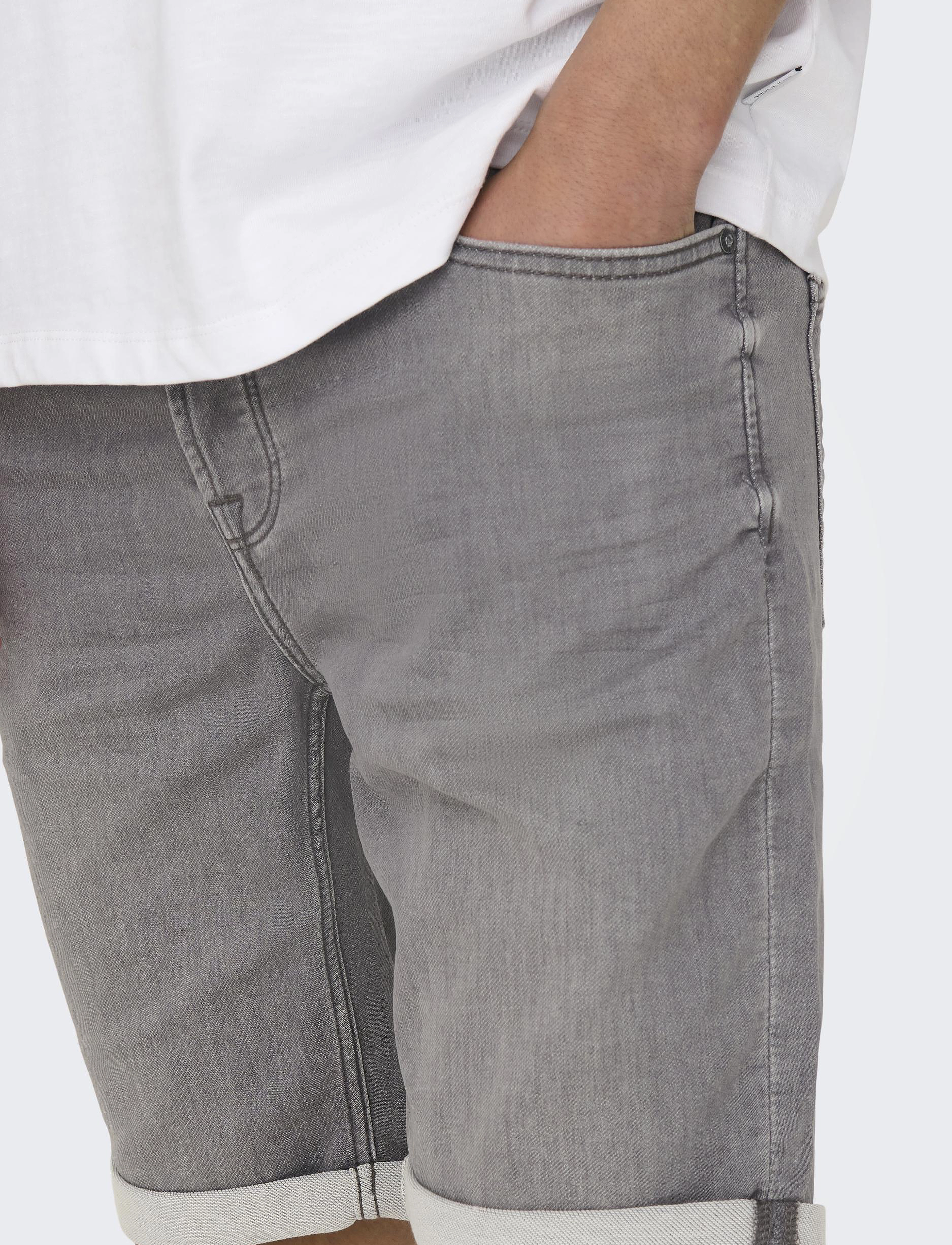 ONLY & SONS - ONSPLY JOG MG 8583 PIM DNM SHORTS NOOS - jeans shorts - grey denim - 5