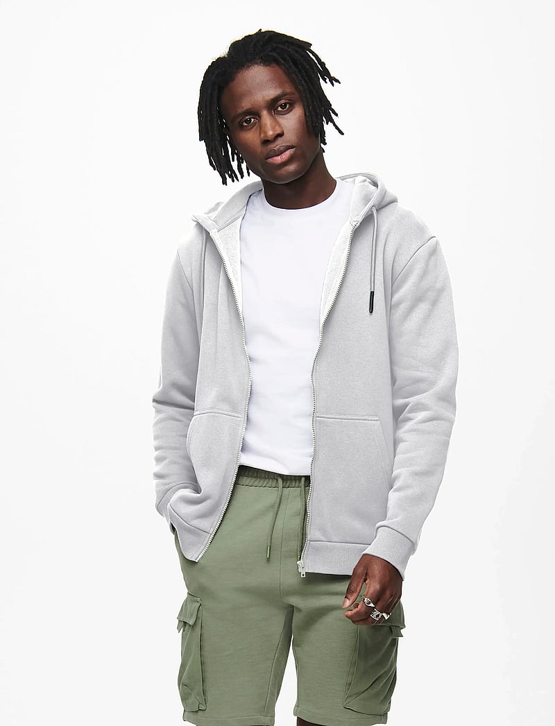 ONLY & SONS - ONSCERES ZIP THR. HOODIE SWEAT NOOS - sweats à capuche - super light grey melange - 0