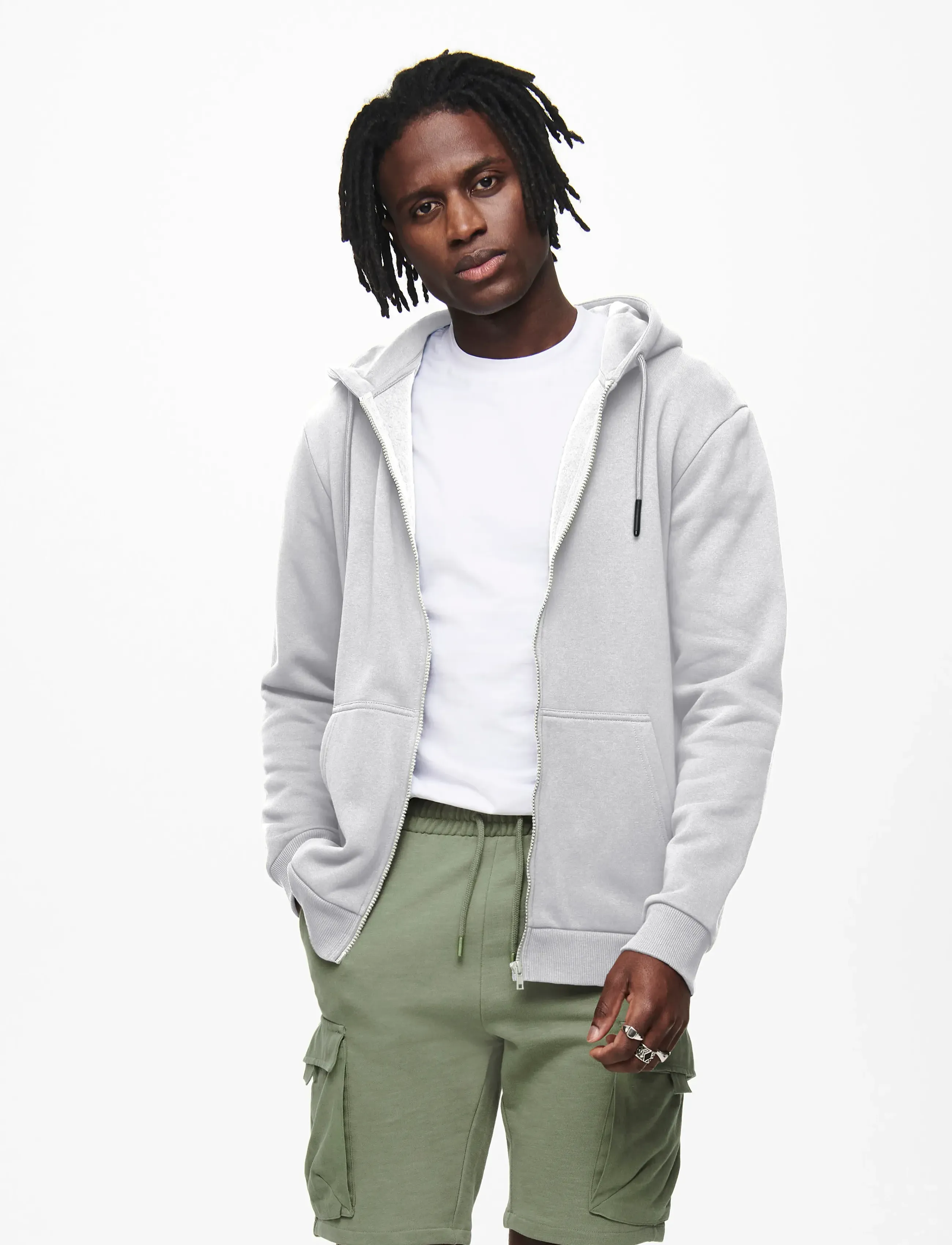 ONLY & SONS - ONSCERES ZIP THR. HOODIE SWEAT NOOS - bluzy z kapturem - super light grey melange - 0