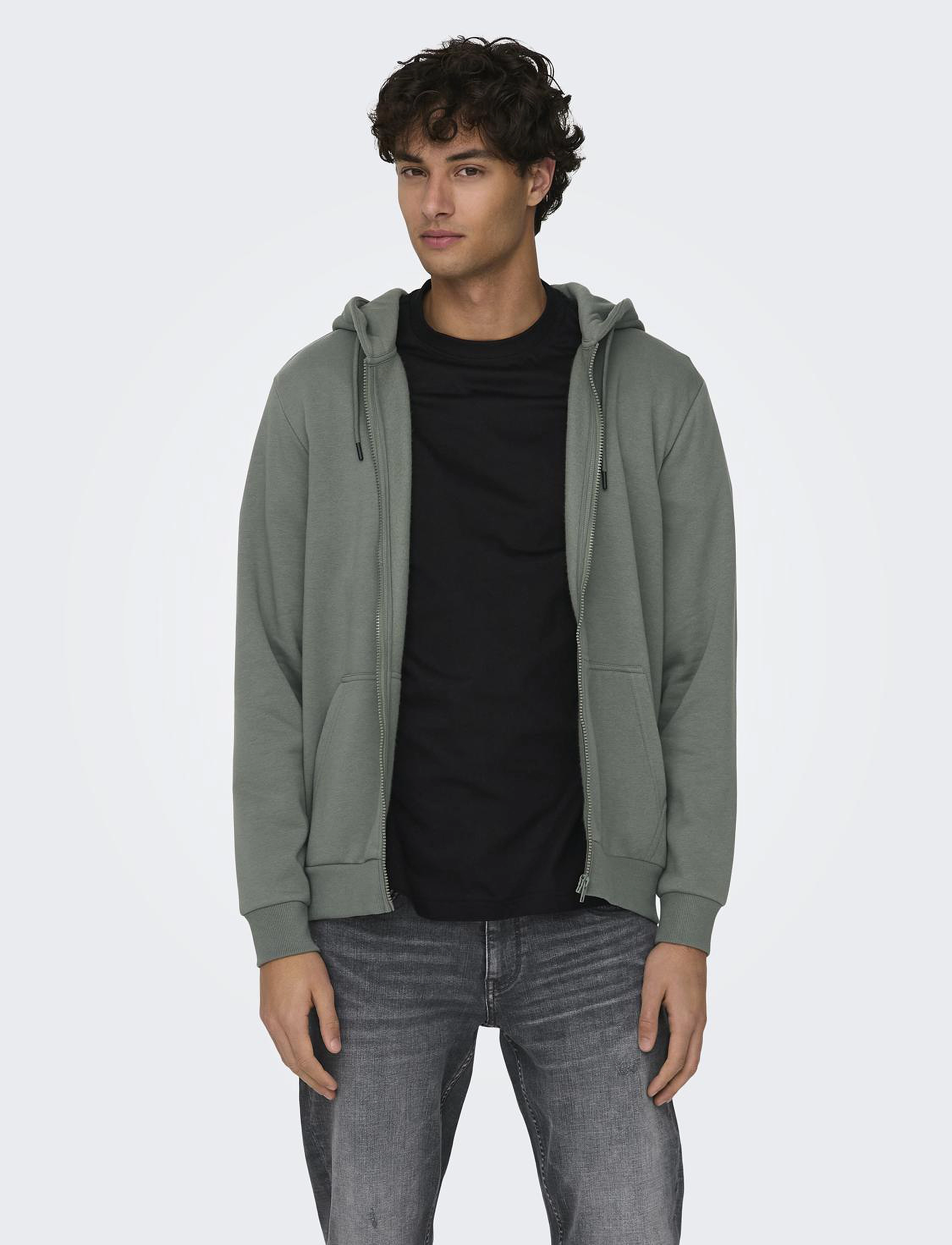 ONLY & SONS ONSCERES ZIP THR. HOODIE SWEAT NOOS - ONLY & SONS - CASTOR GRAY / grey