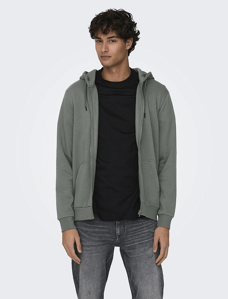 ONLY & SONS - ONSCERES ZIP THR. HOODIE SWEAT NOOS - kapuutsiga dressipluusid - castor gray - 0