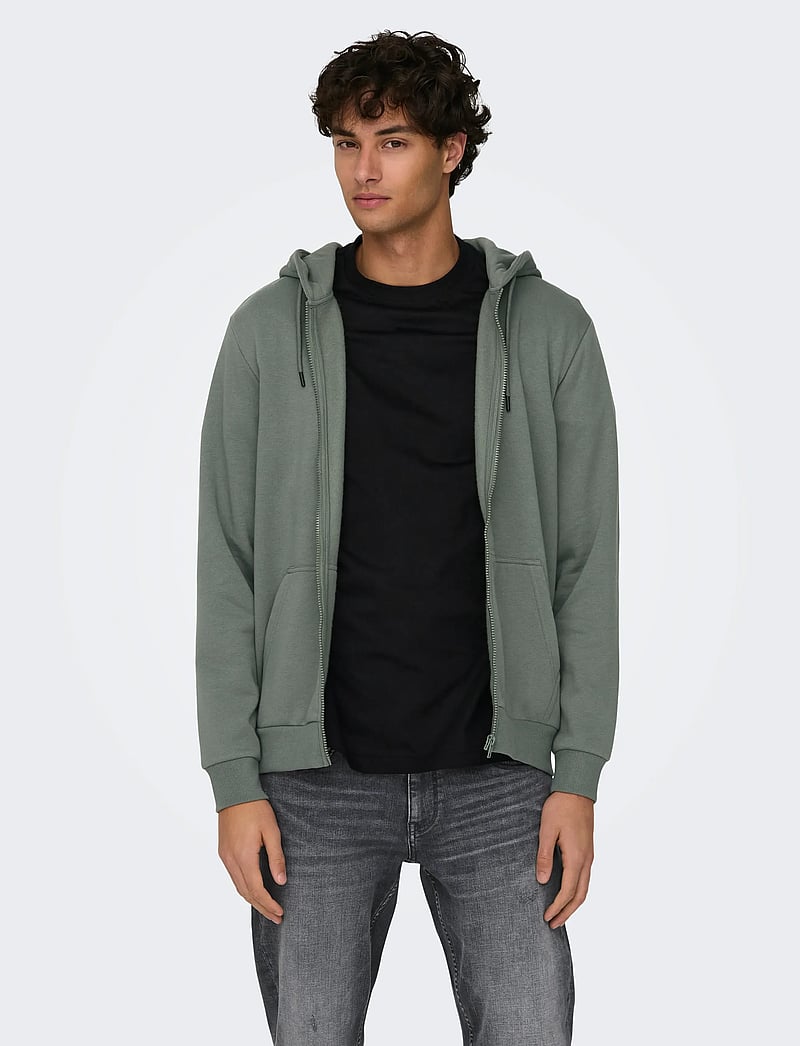 ONLY & SONS - ONSCERES ZIP THR. HOODIE SWEAT NOOS - džemperiai su gobtuvu - castor gray - 0