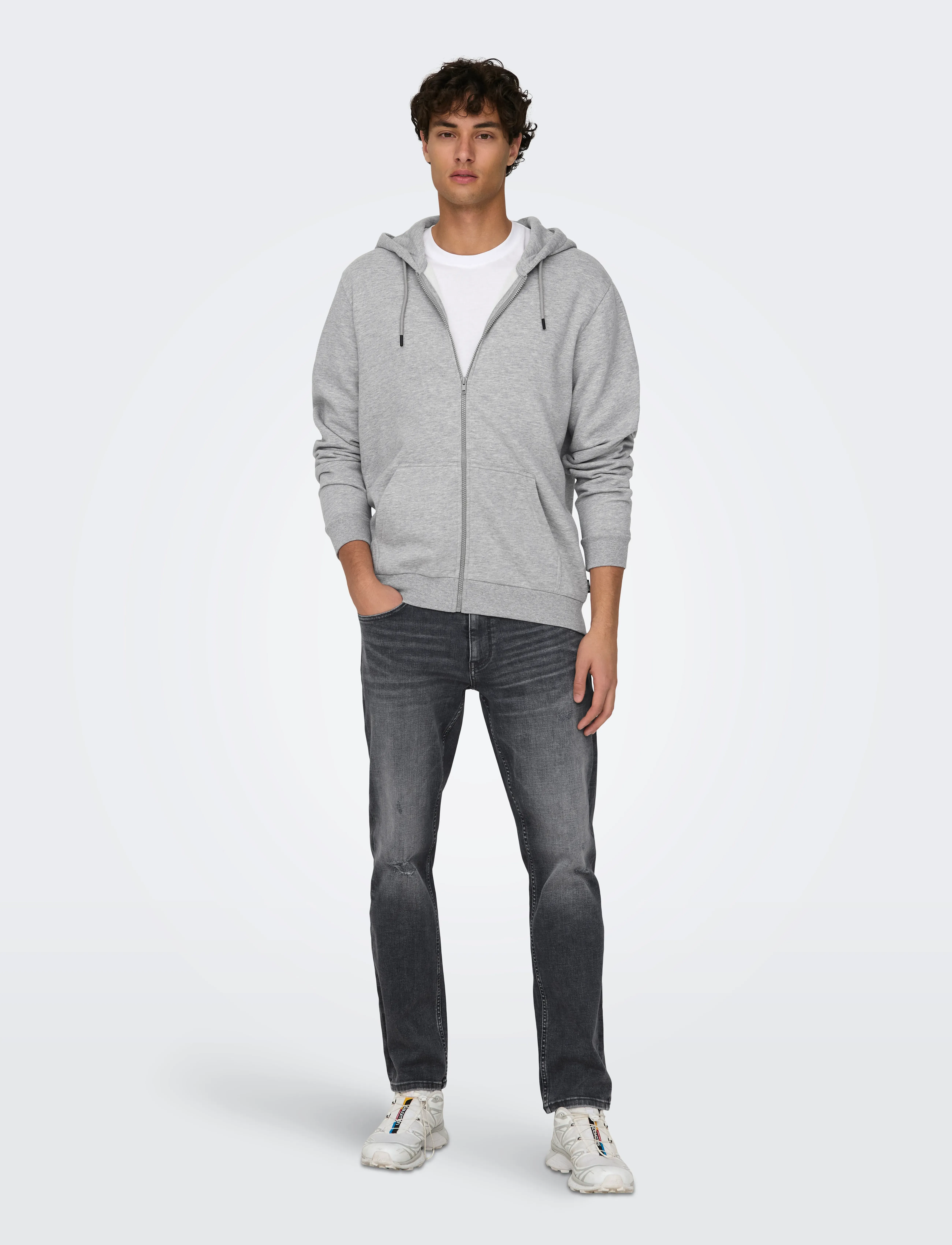 ONLY & SONS - ONSCERES ZIP THR. HOODIE SWEAT NOOS - dressipluusid - light grey melange - 4