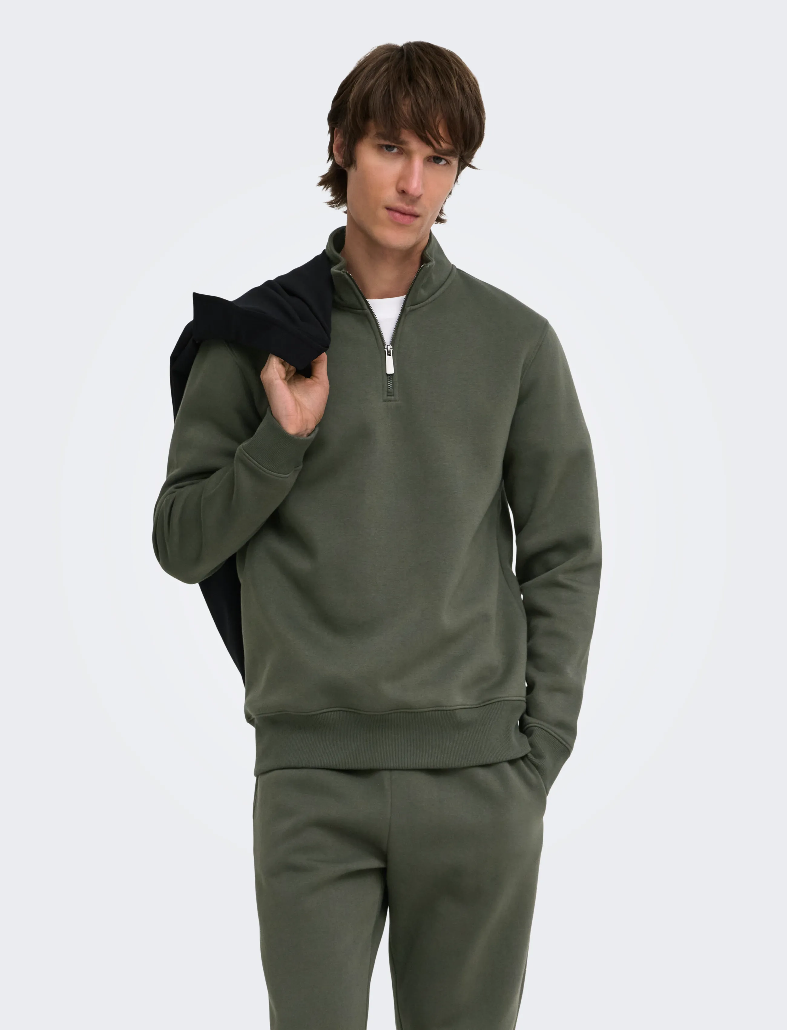 ONLY & SONS ONSCERES HALF ZIP SWEAT NOOS - Kleidung - BELUGA / khaki/green