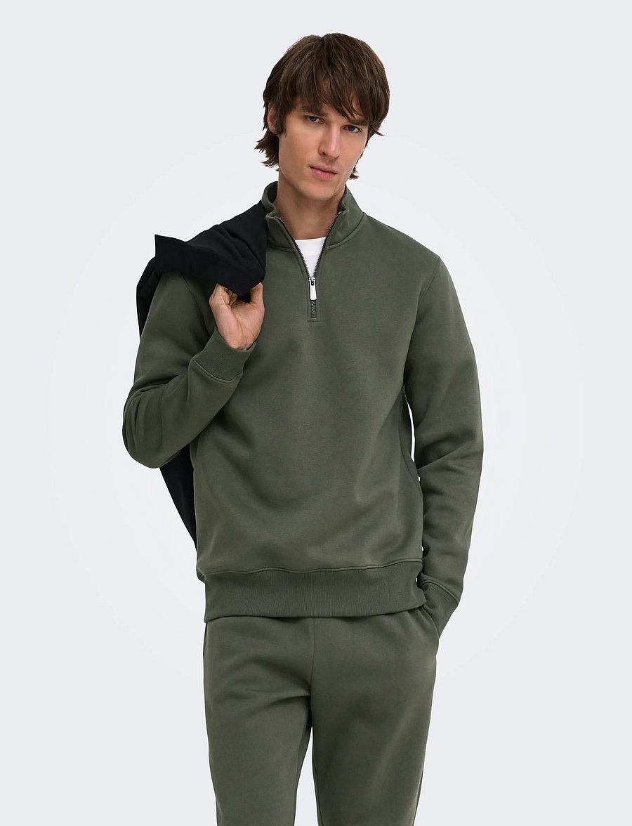 ONLY & SONS - ONSCERES HALF ZIP SWEAT NOOS - sweatshirts - beluga - 0