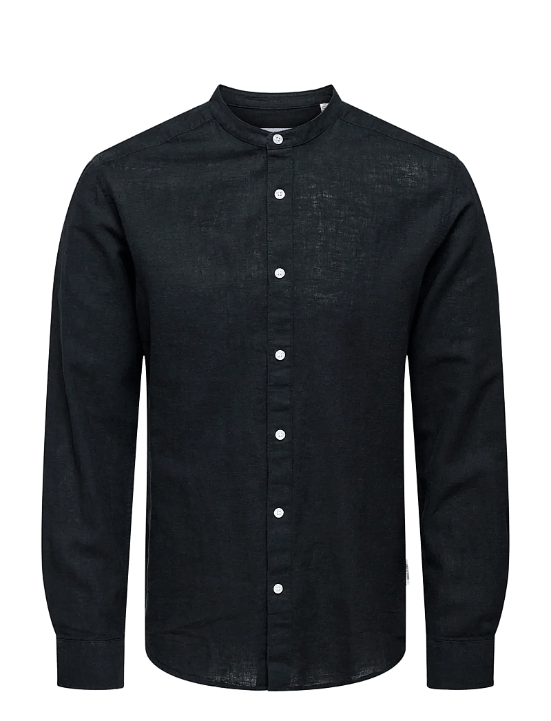 ONLY & SONS - ONSCAIDEN LIFE LS LINEN BLEND MAO NOOS - hørskjorter - black - 1