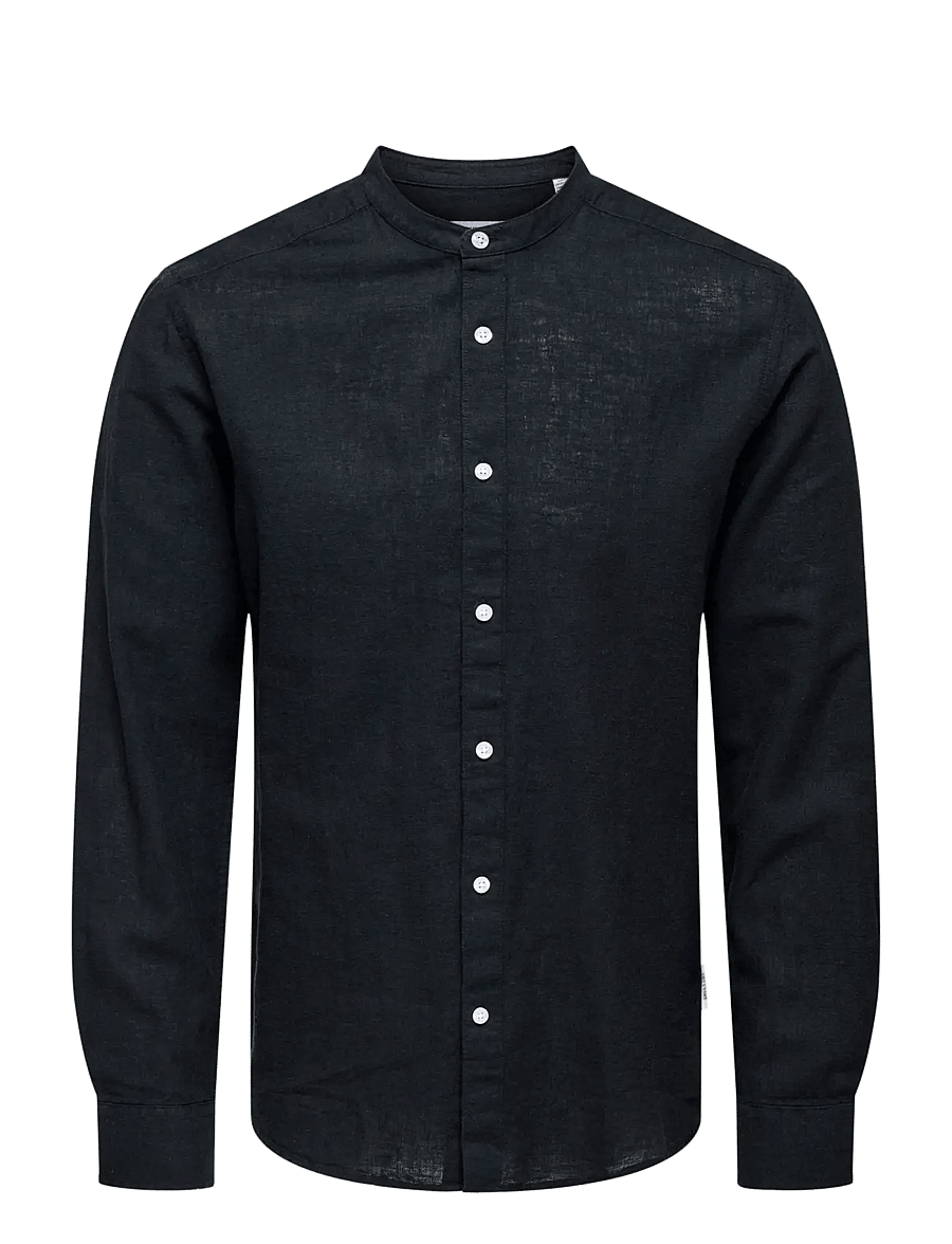 ONLY & SONS - ONSCAIDEN LIFE LS LINEN BLEND MAO NOOS - linneskjortor - black - 1