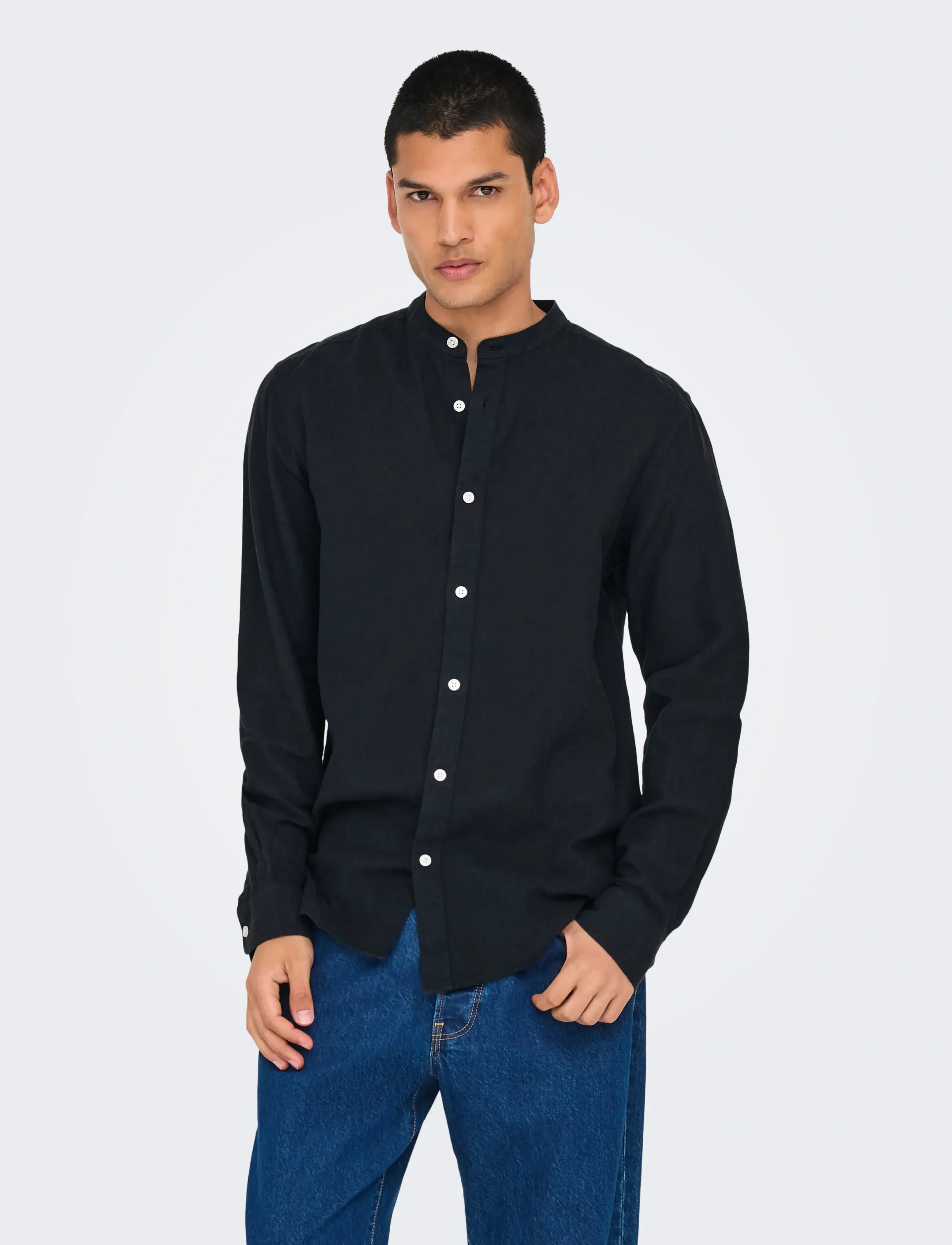 ONLY & SONS ONSCAIDEN LIFE LS LINEN BLEND MAO NOOS - Skjorter - BLACK / black