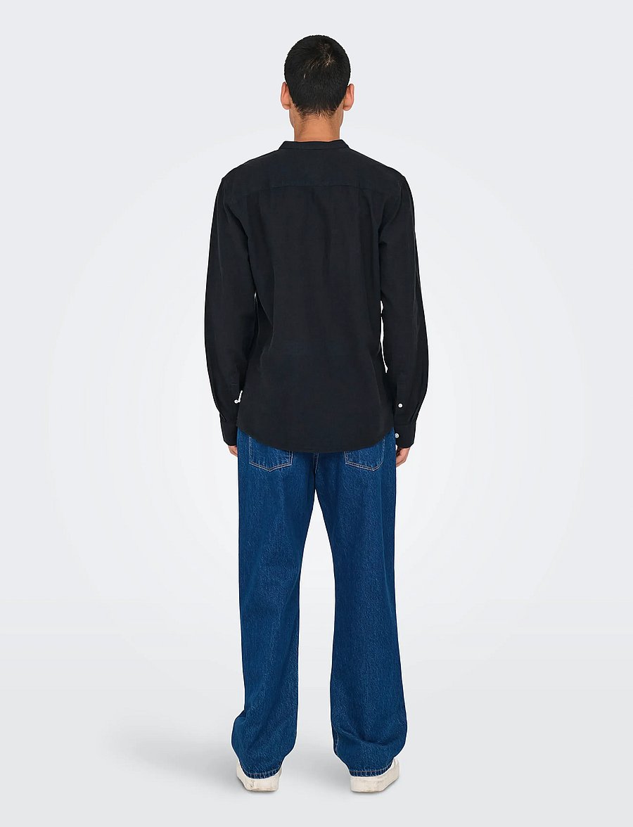ONLY & SONS - ONSCAIDEN LIFE LS LINEN BLEND MAO NOOS - linneskjortor - black - 3