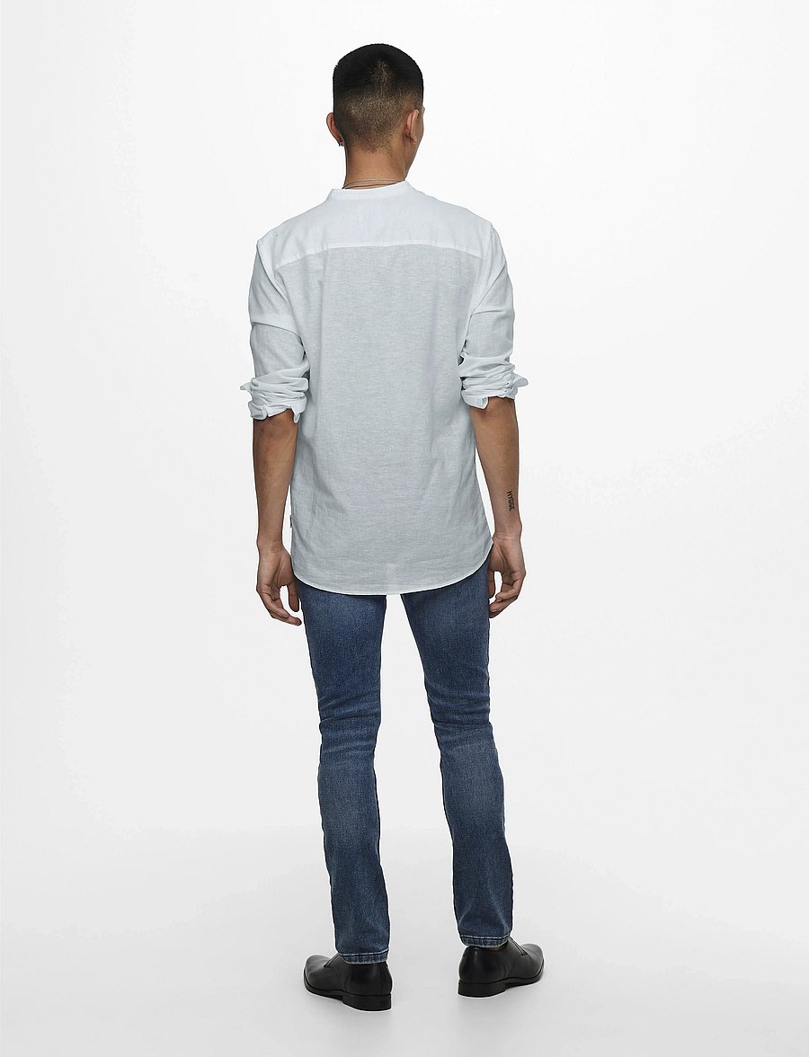 ONLY & SONS - ONSCAIDEN LIFE LS LINEN BLEND MAO NOOS - hørskjorter - cashmere blue - 3