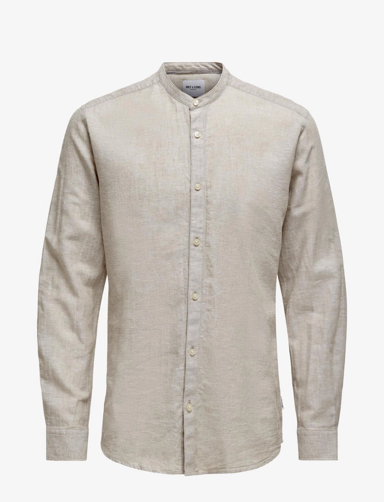 ONLY & SONS - ONSCAIDEN LIFE LS LINEN BLEND MAO NOOS - linneskjortor - chinchilla - 1